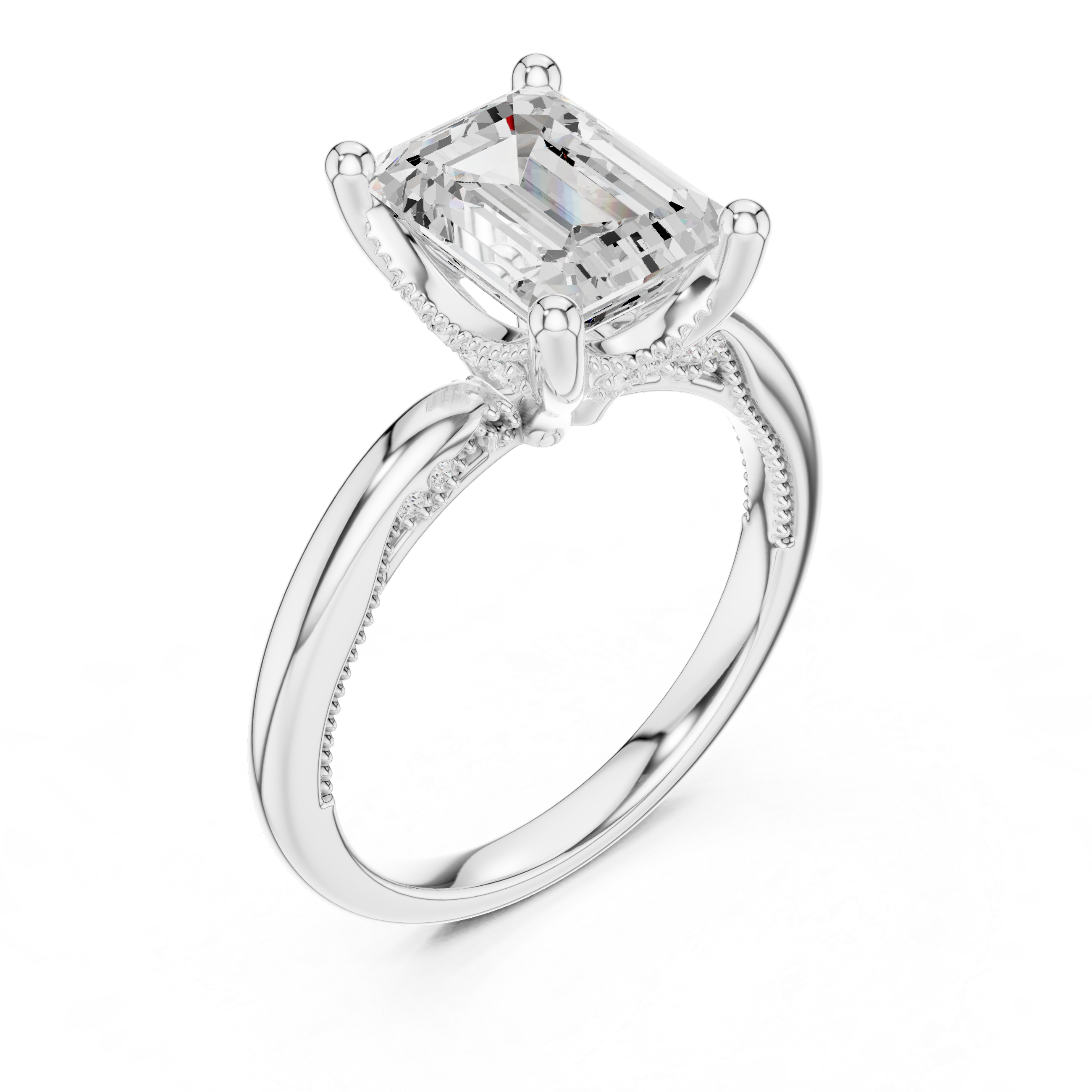 2.50 CT Emerald Cut Cathedral Diamond Engagement Ring with Hidden Pavé Gallery