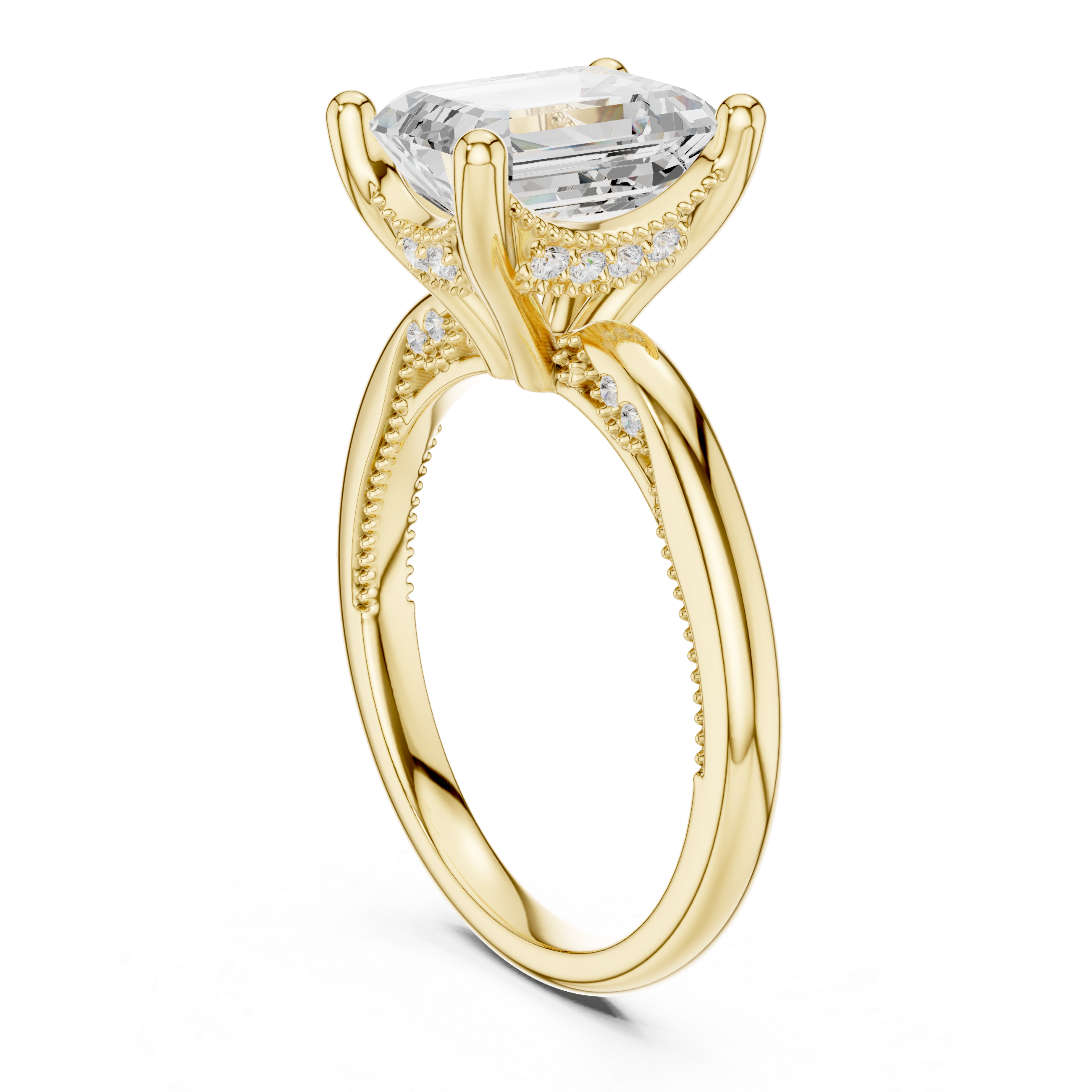2.50 CT Emerald Cut Cathedral Diamond Engagement Ring with Hidden Pavé Gallery