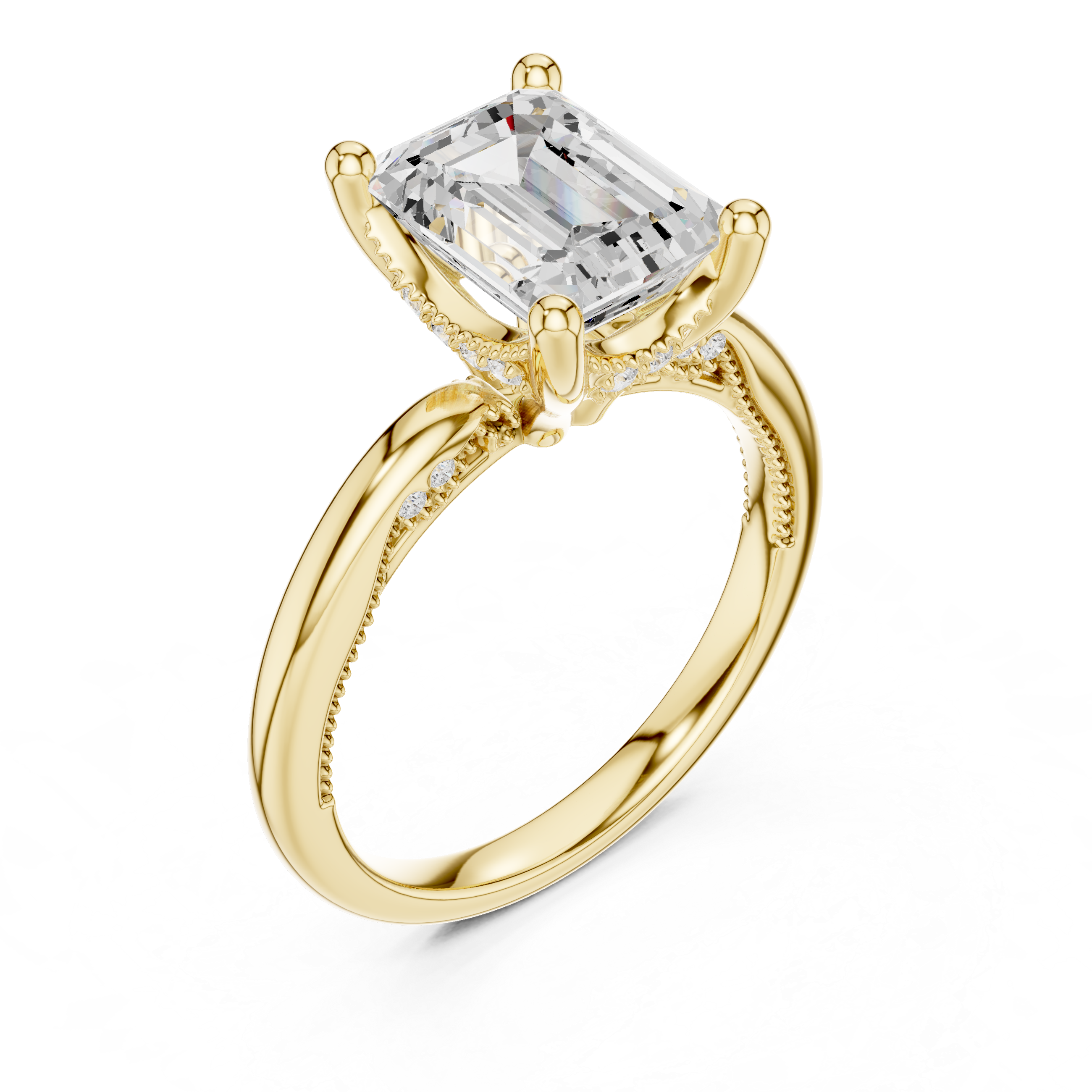 2.50 CT Emerald Cut Cathedral Diamond Engagement Ring with Hidden Pavé Gallery