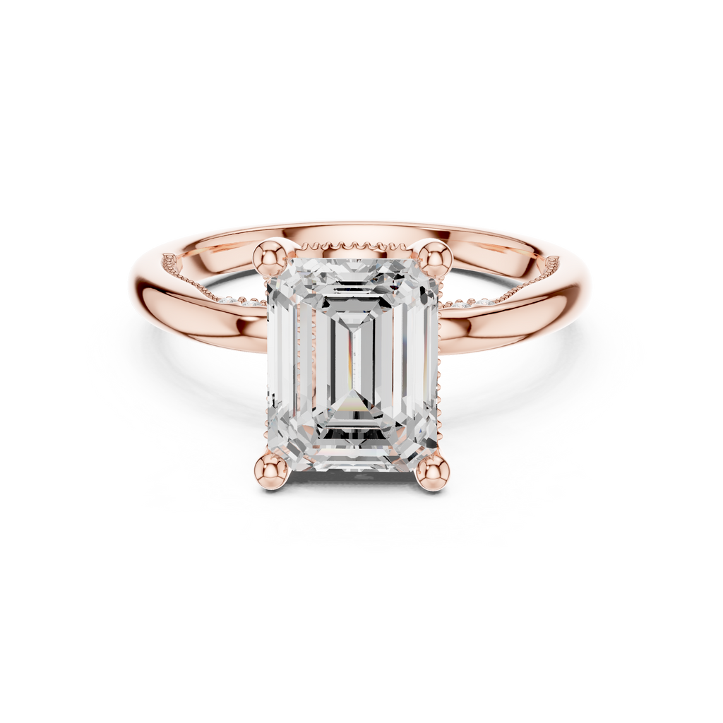 2.50 CT Emerald Cut Cathedral Diamond Engagement Ring with Hidden Pavé Gallery