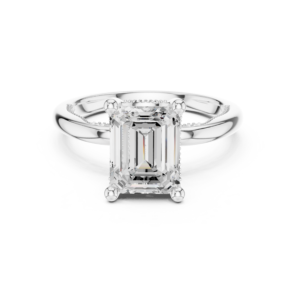 2.50 CT Emerald Cut Cathedral Diamond Engagement Ring with Hidden Pavé Gallery