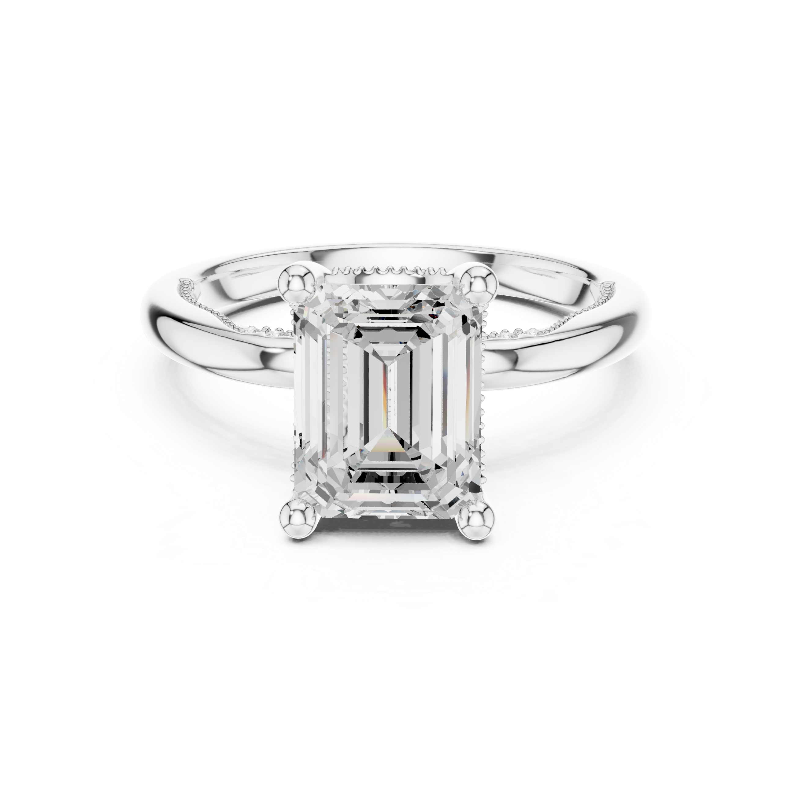 2.50 CT Emerald Cut Cathedral Diamond Engagement Ring with Hidden Pavé Gallery