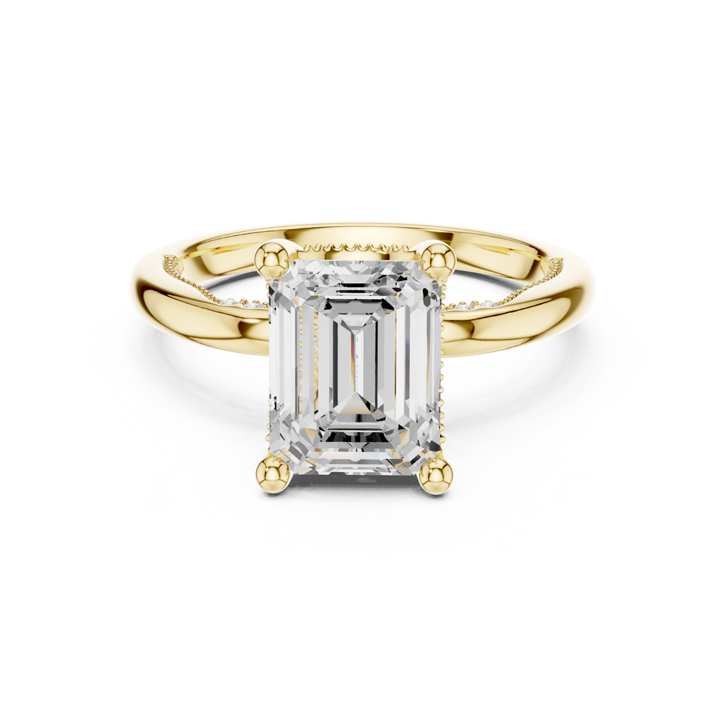2.50 CT Emerald Cut Cathedral Diamond Engagement Ring with Hidden Pavé Gallery