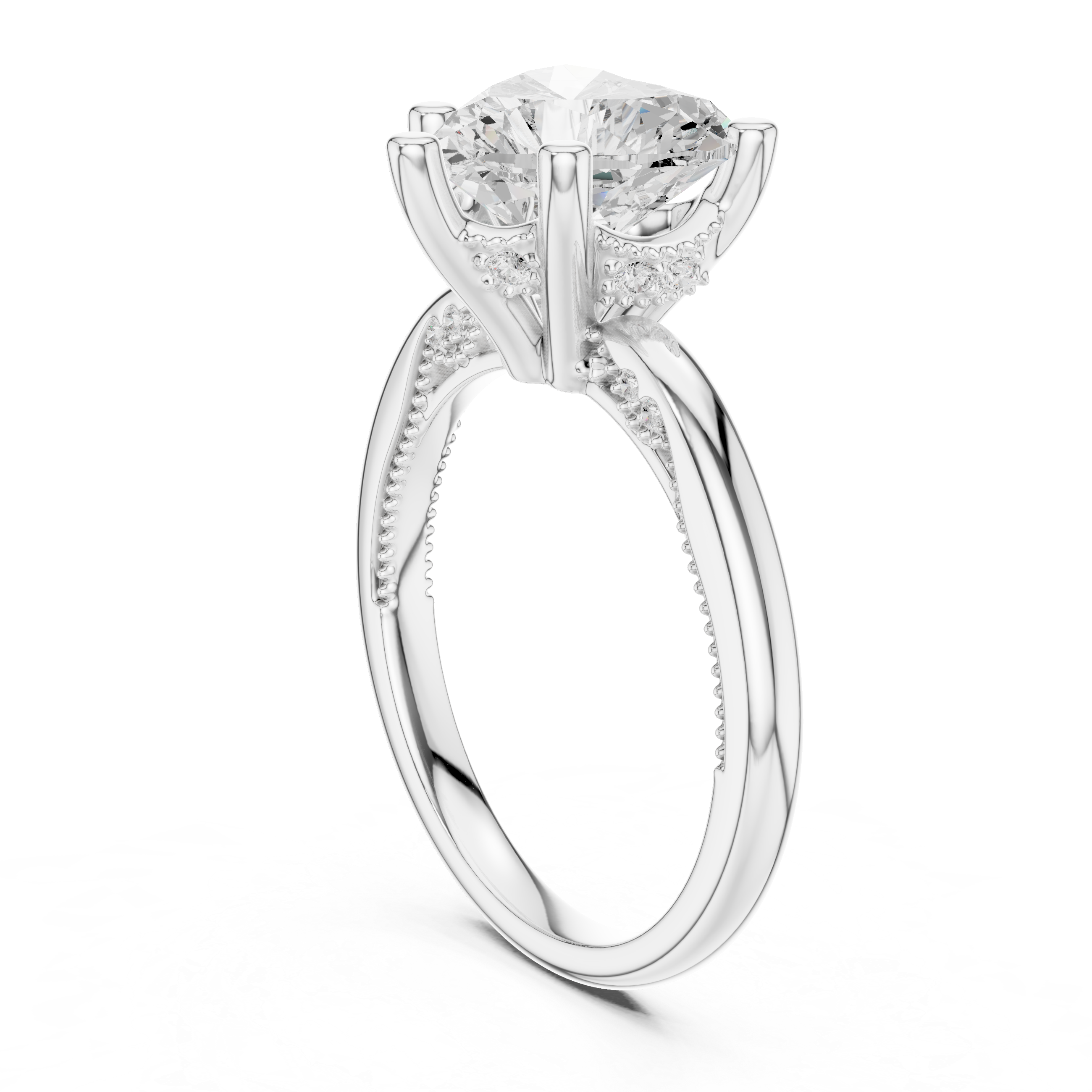 2.50 CT Heart Cut Cathedral Diamond Engagement Ring with Hidden Pavé Gallery