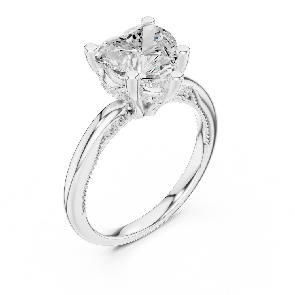 2.50 CT Heart Cut Cathedral Diamond Engagement Ring with Hidden Pavé Gallery