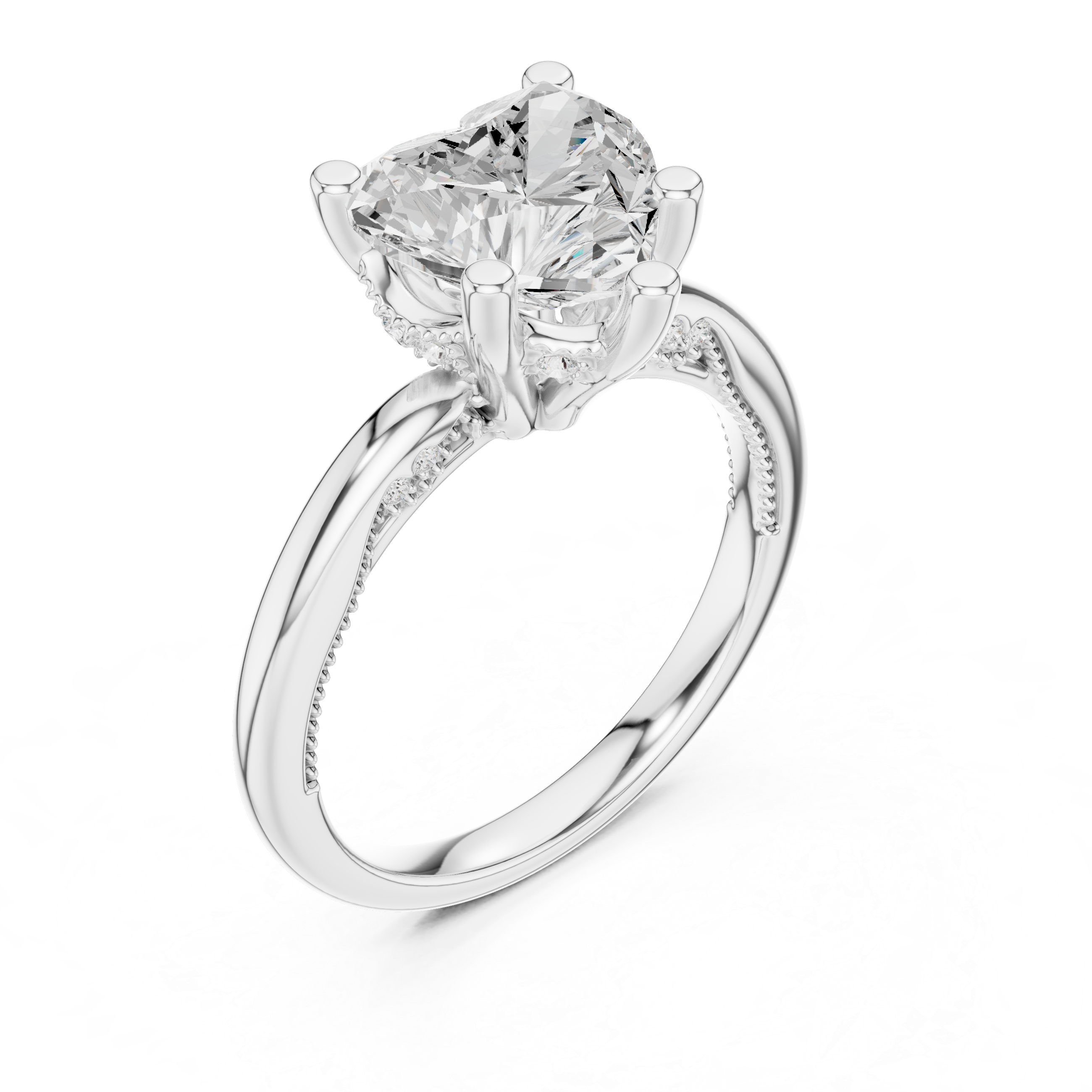 2.50 CT Heart Cut Cathedral Diamond Engagement Ring with Hidden Pavé Gallery