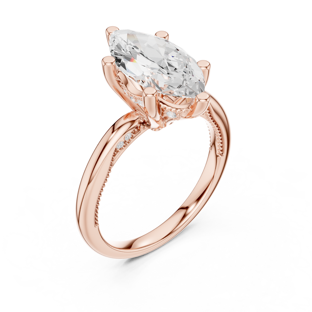 2.50 CT Marquise Cut Diamond Engagement Ring with Hidden Pavé Cathedral Setting