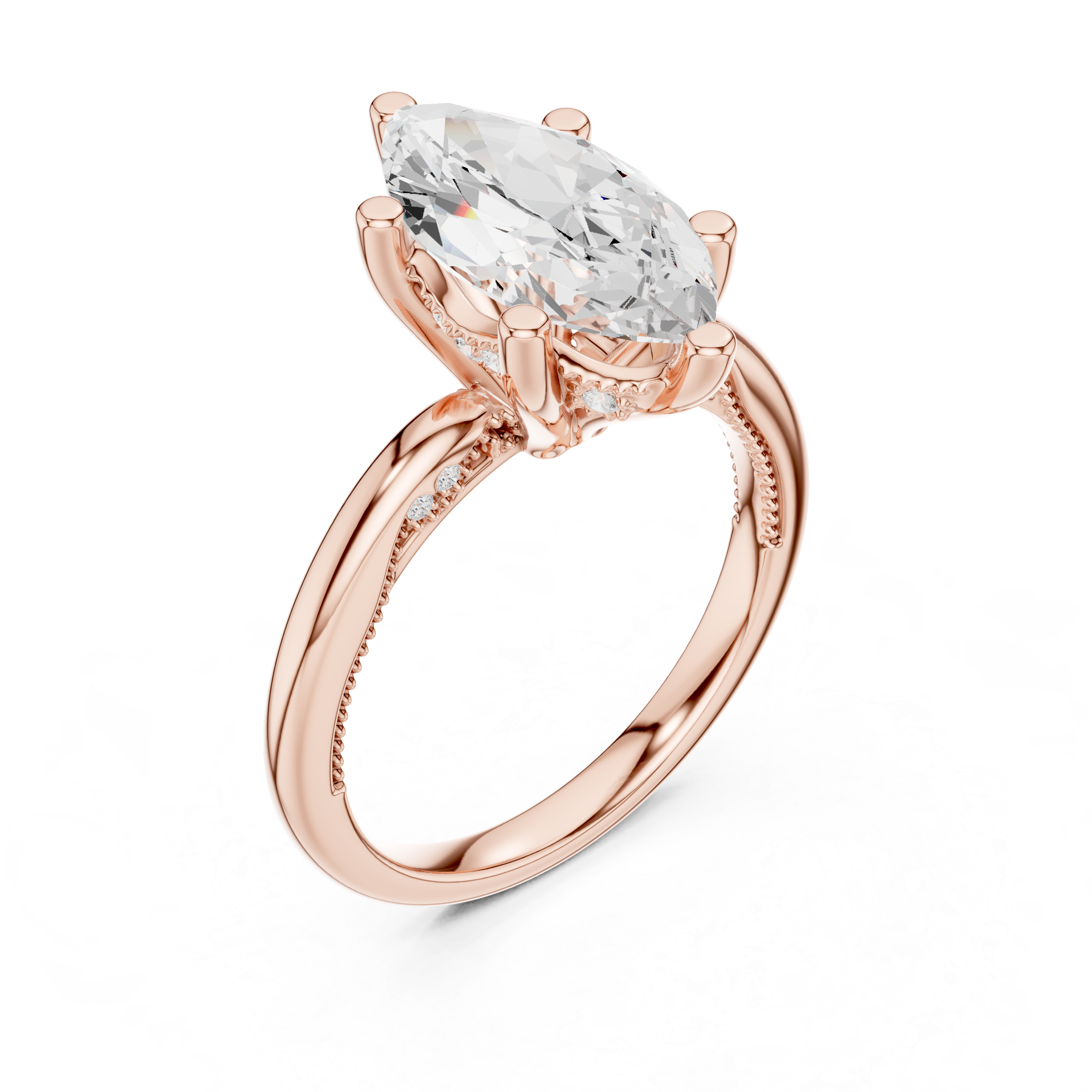 2.50 CT Marquise Cut Diamond Engagement Ring with Hidden Pavé Cathedral Setting