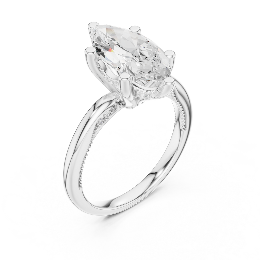 2.50 CT Marquise Cut Diamond Engagement Ring with Hidden Pavé Cathedral Setting