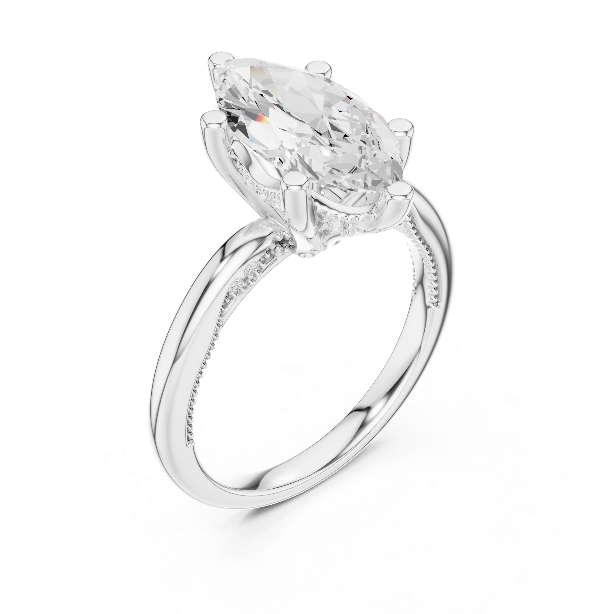2.50 CT Marquise Cut Diamond Engagement Ring with Hidden Pavé Cathedral Setting