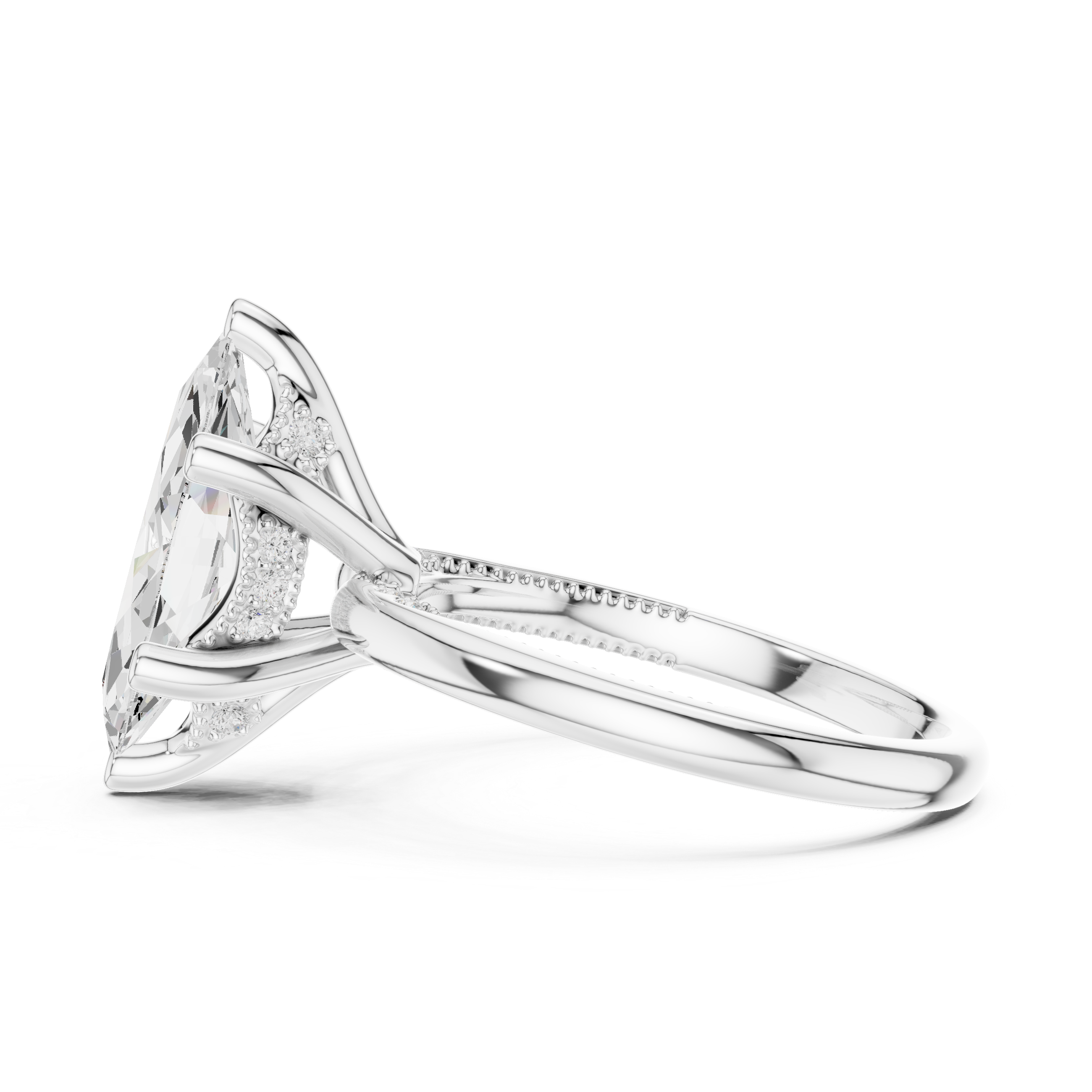 2.50 CT Marquise Cut Cathedral Diamond Engagement Ring with Hidden Pavé Gallery