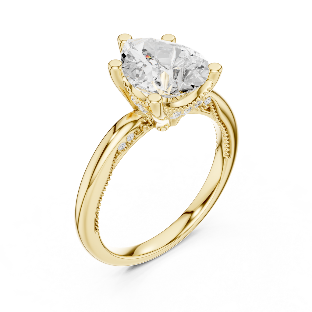 2.50 CT Pear Cut Diamond Engagement Ring with Hidden Pavé Cathedral Setting