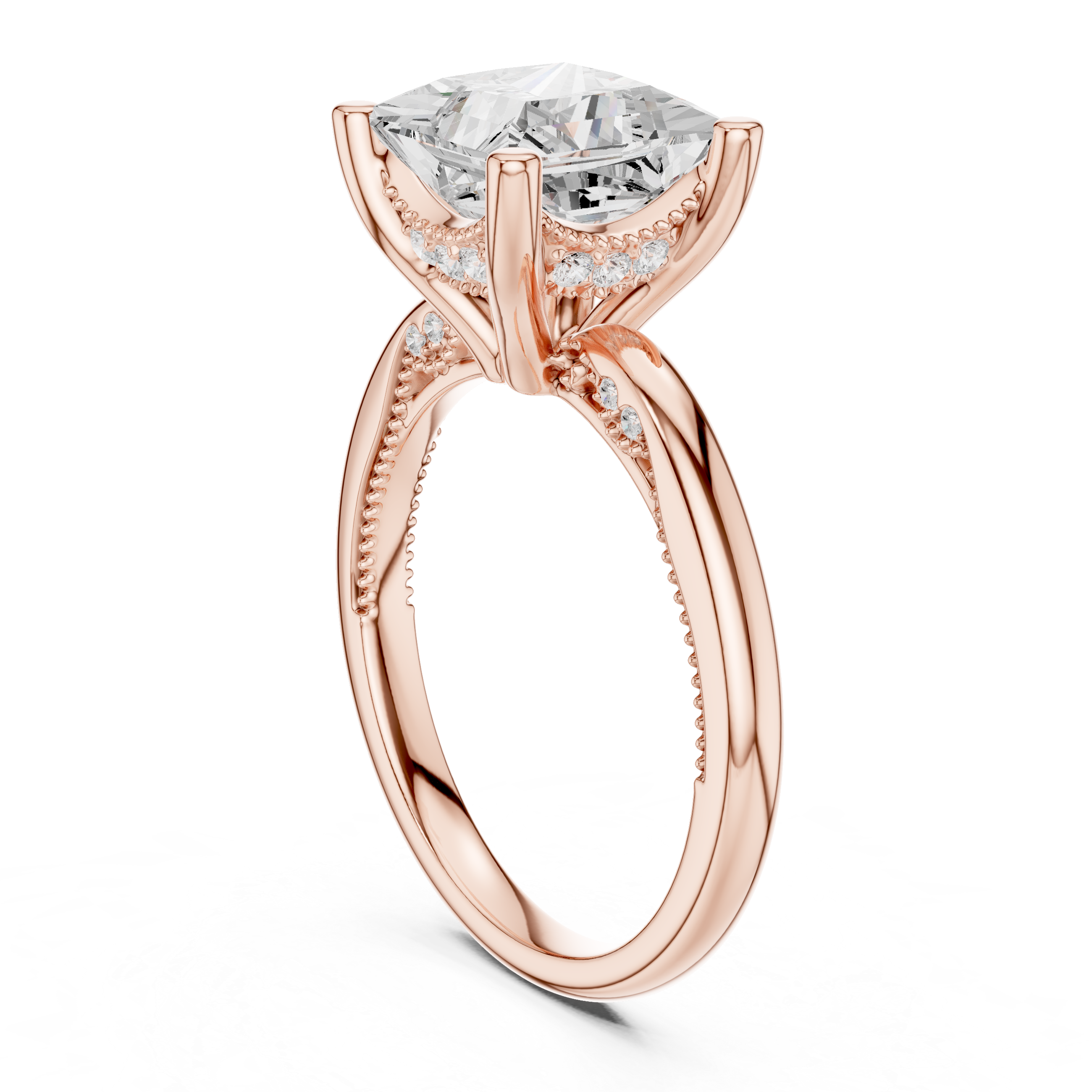 2.50 CT Princess Cut Cathedral Diamond Engagement Ring with Hidden Pavé Gallery