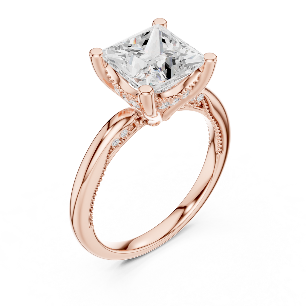 2.50 CT Princess Cut Cathedral Diamond Engagement Ring with Hidden Pavé Gallery