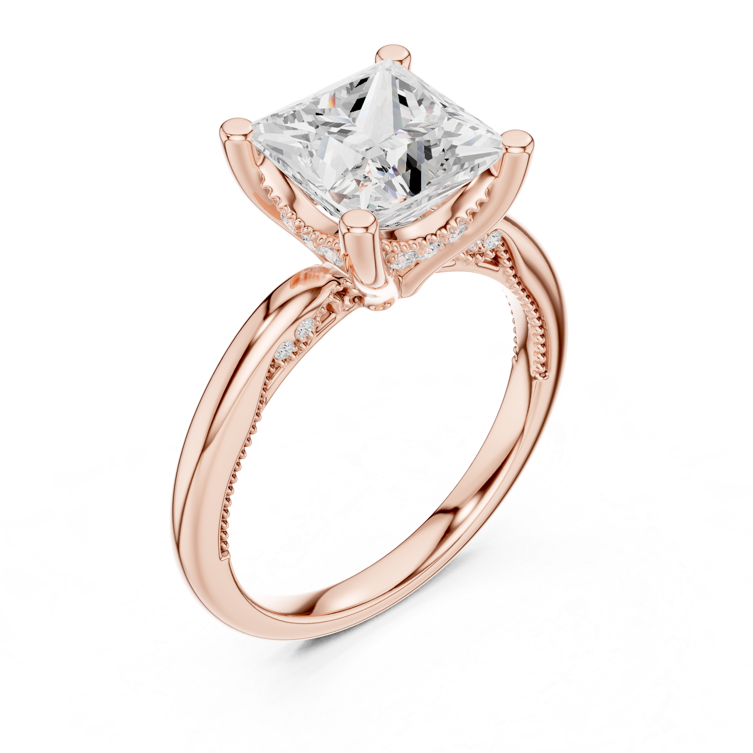 2.50 CT Princess Cut Diamond Engagement Ring with Hidden Pavé Cathedral Setting