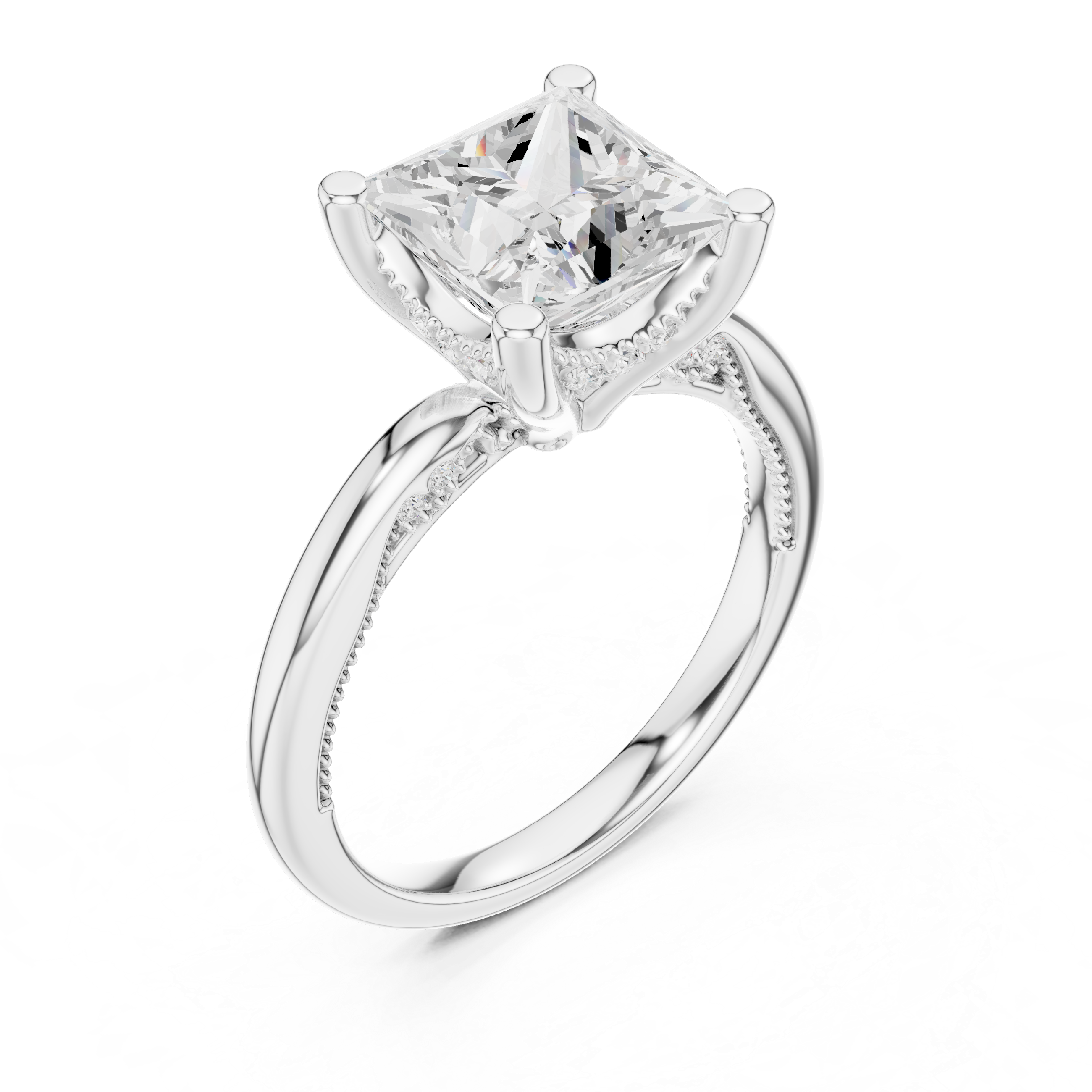 2.50 CT Princess Cut Cathedral Diamond Engagement Ring with Hidden Pavé Gallery