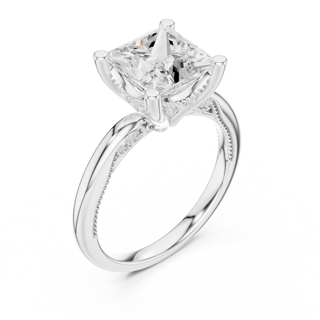 2.50 CT Princess Cut Diamond Engagement Ring with Hidden Pavé Cathedral Setting