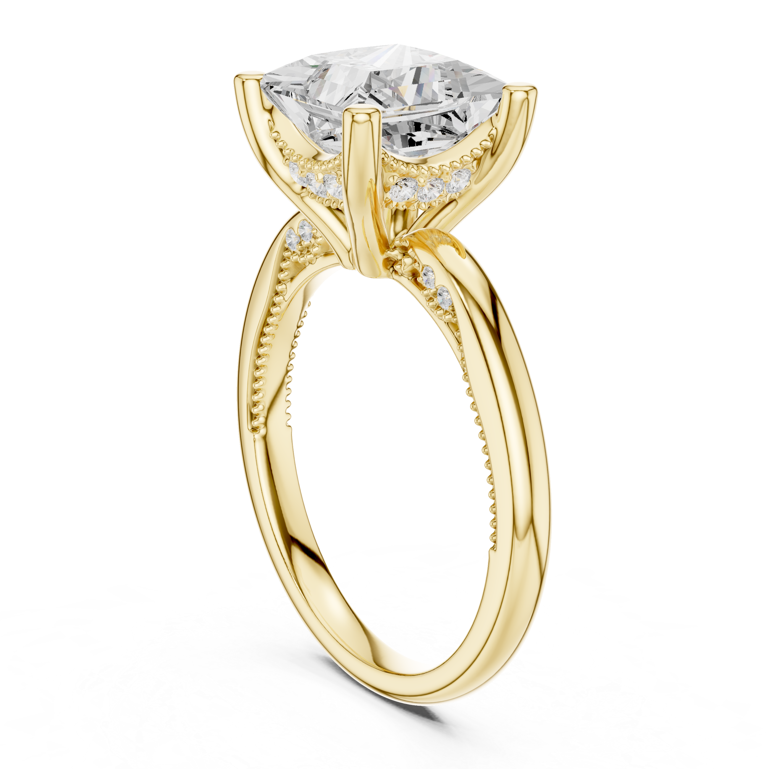 2.50 CT Princess Cut Cathedral Diamond Engagement Ring with Hidden Pavé Gallery