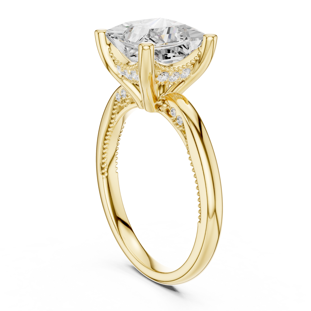 2.50 CT Princess Cut Diamond Engagement Ring with Hidden Pavé Cathedral Setting