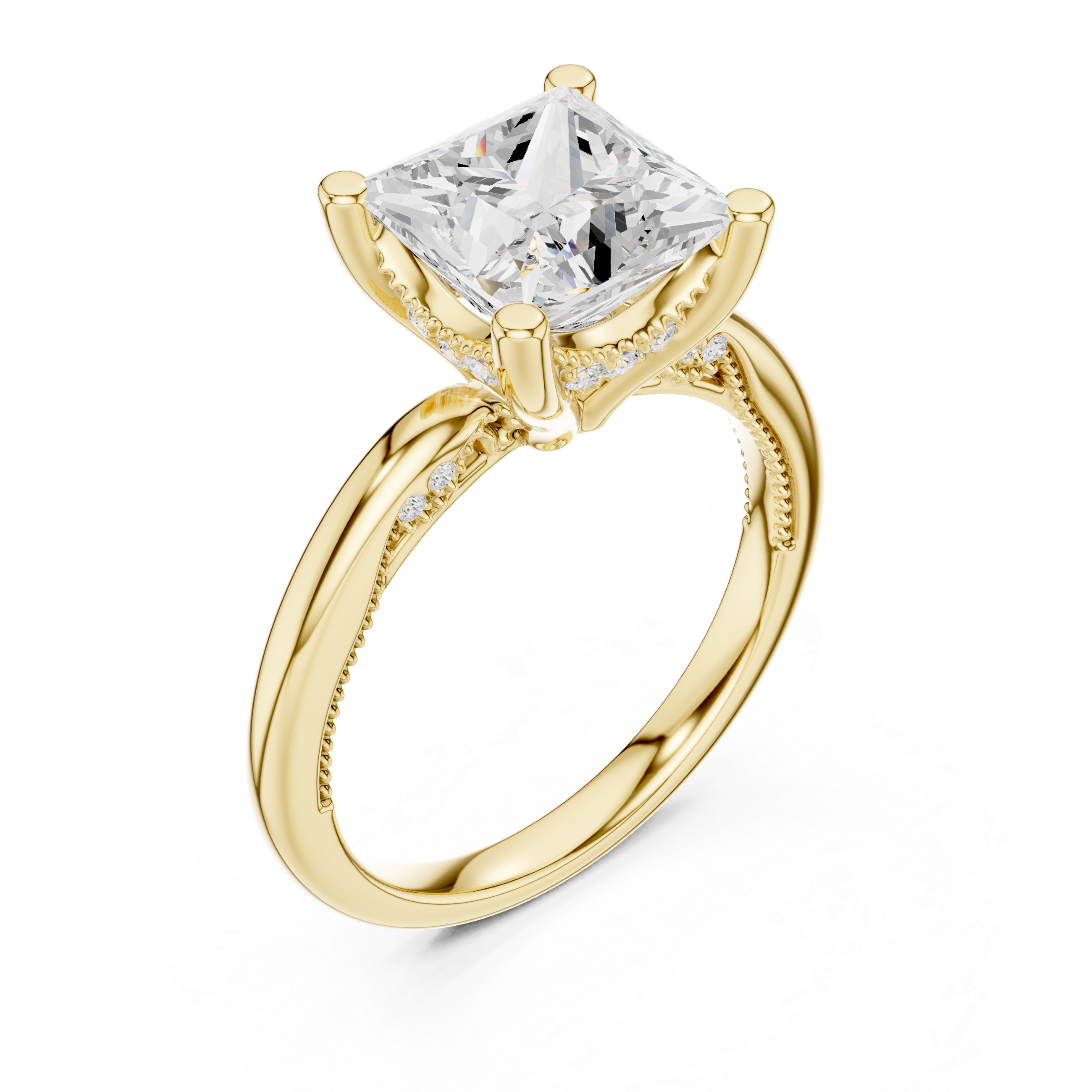 2.50 CT Princess Cut Cathedral Diamond Engagement Ring with Hidden Pavé Gallery