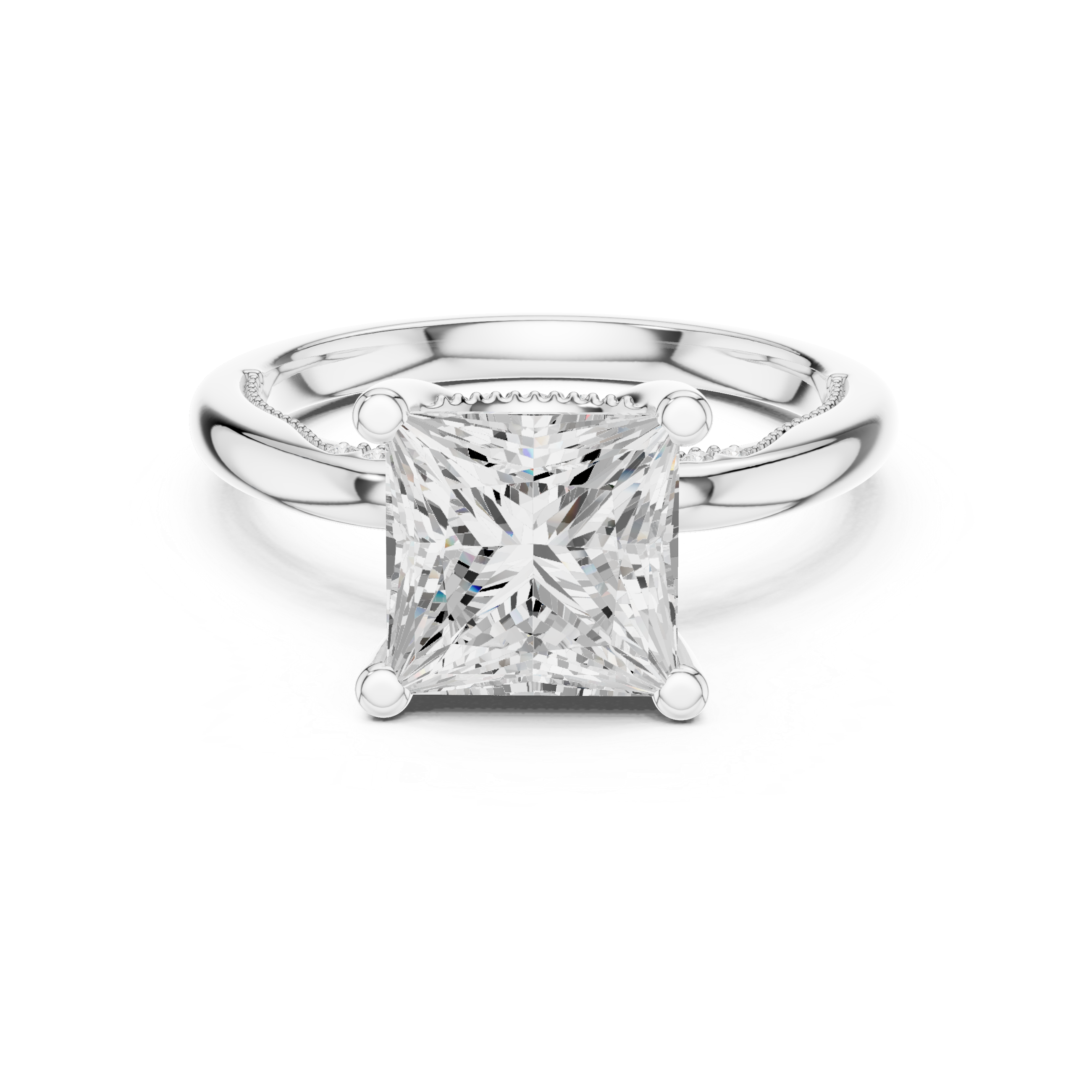 2.50 CT Princess Cut Cathedral Diamond Engagement Ring with Hidden Pavé Gallery