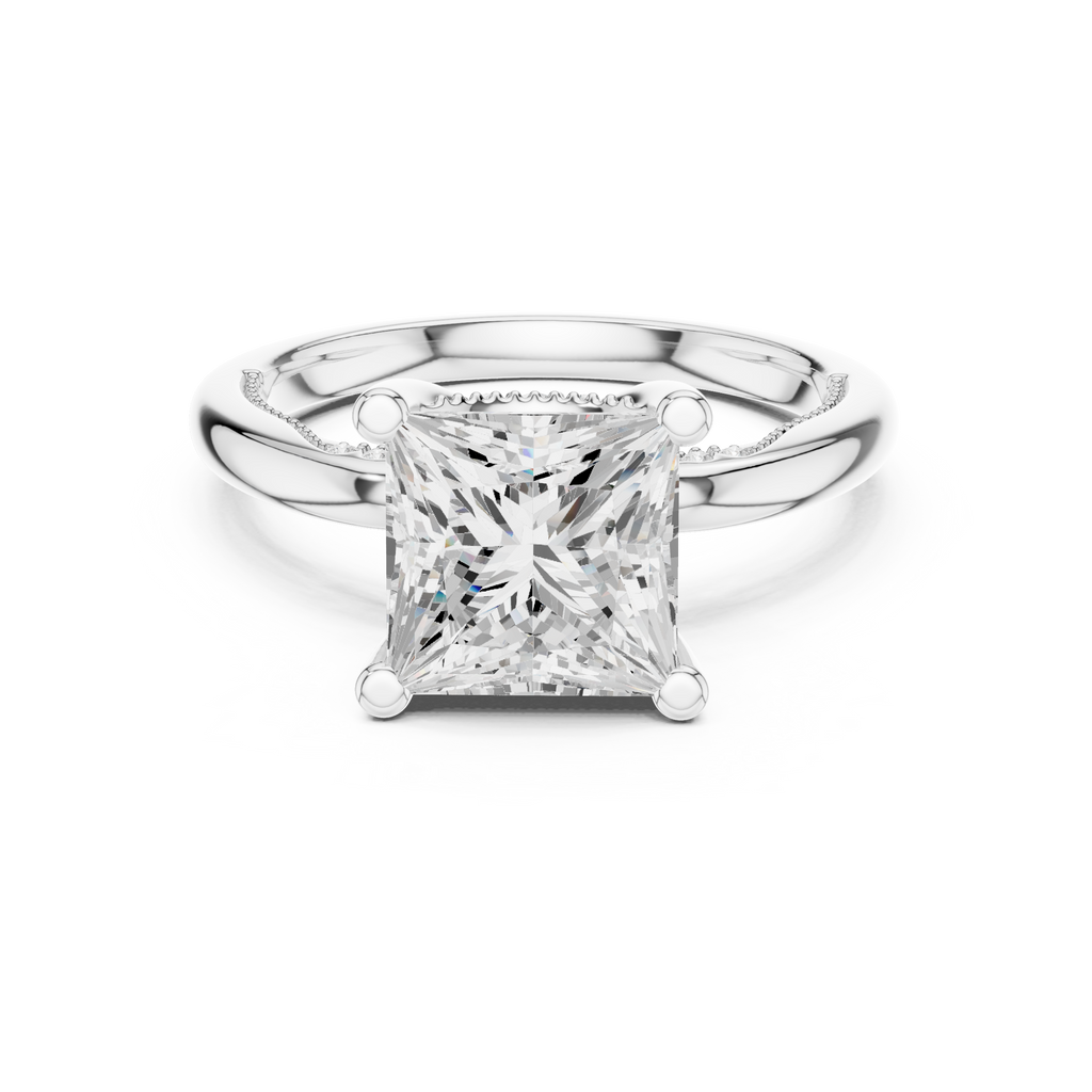 2.50 CT Princess Cut Diamond Engagement Ring with Hidden Pavé Cathedral Setting