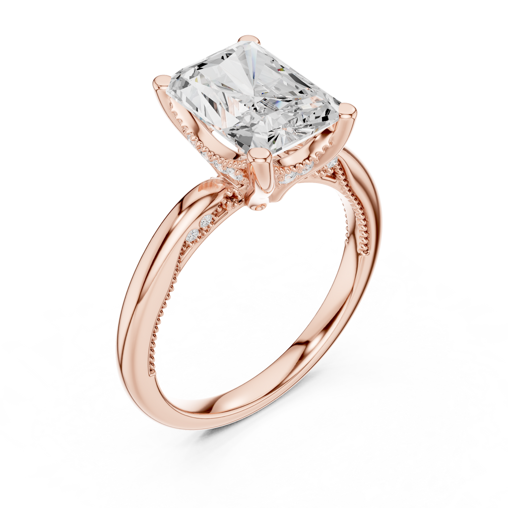 2.50 CT Radiant Cut Cathedral Diamond Engagement Ring with Hidden Pavé Gallery