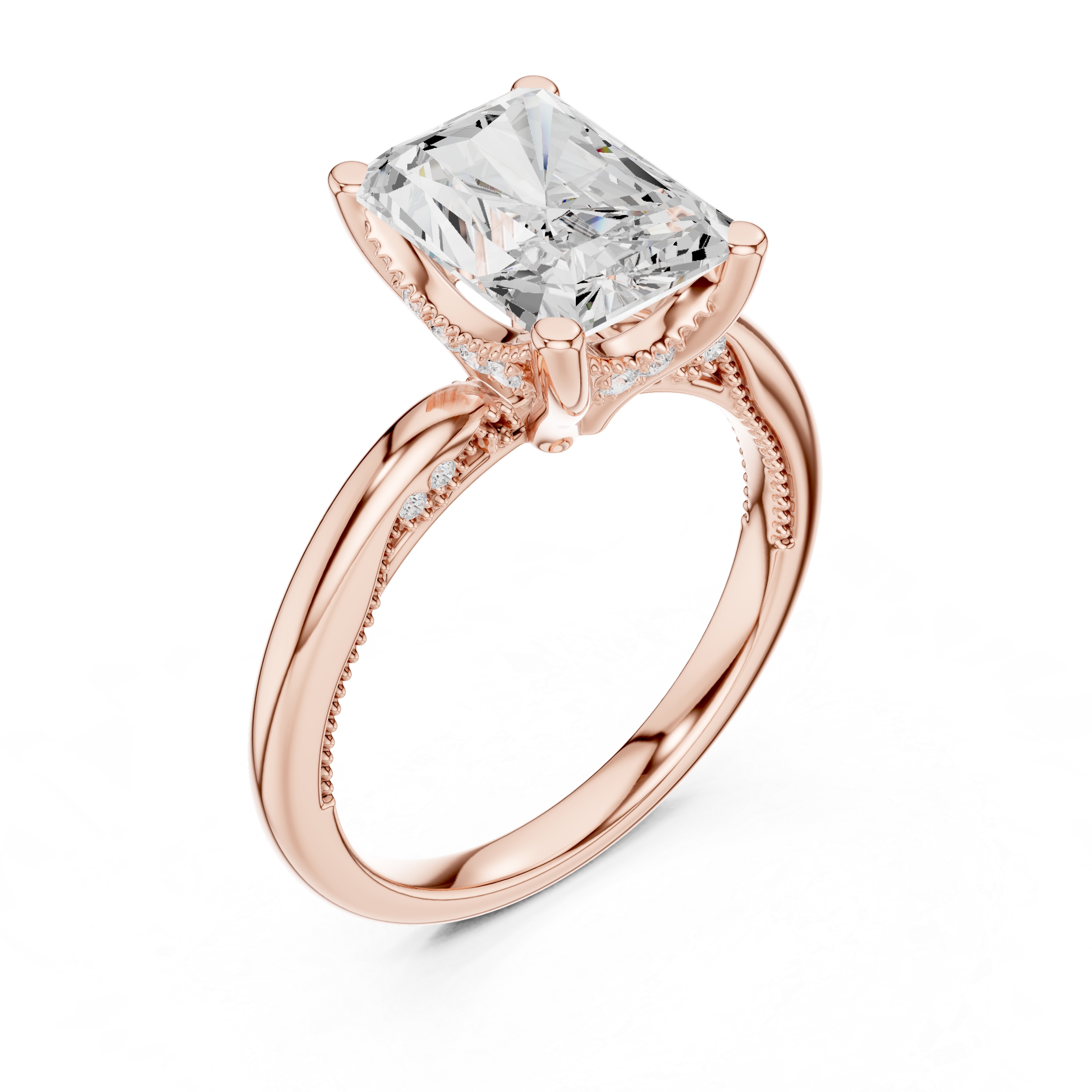 2.50 CT Radiant Cut Cathedral Diamond Engagement Ring with Hidden Pavé Gallery