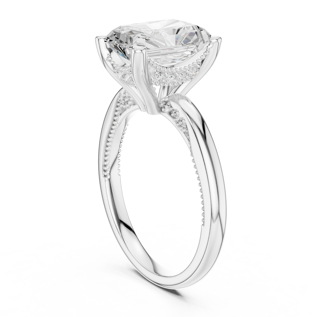 2.50 CT Radiant Cut Cathedral Diamond Engagement Ring with Hidden Pavé Gallery