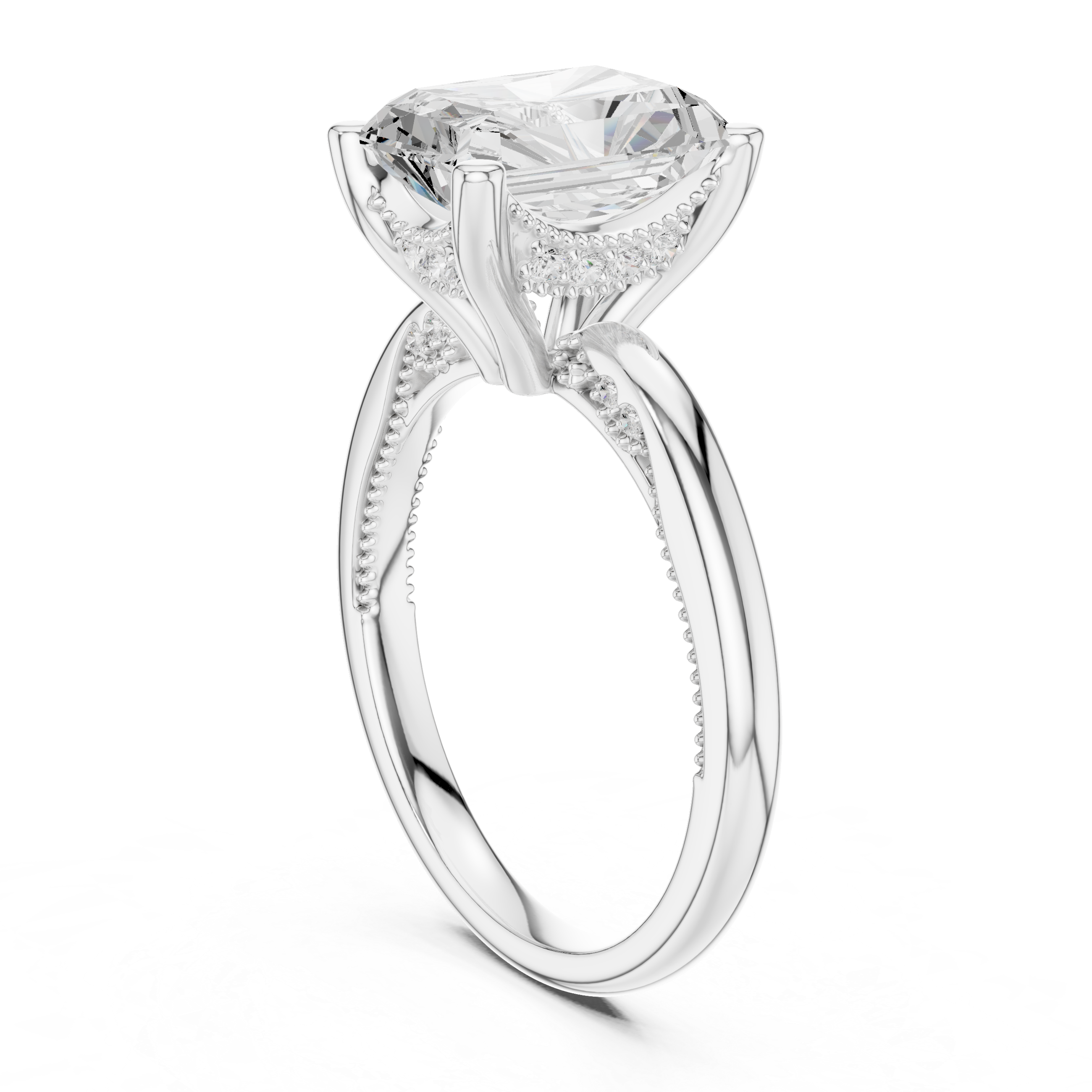 2.50 CT Radiant Cut Cathedral Diamond Engagement Ring with Hidden Pavé Gallery