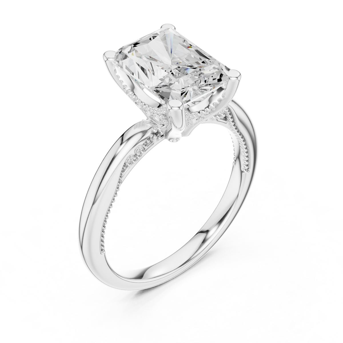 Radiant Cut Cathedral Diamond Engagement Ring with Hidden Pavé – view 3 of 12, lab grown diamond ring | Jewelix Atelier