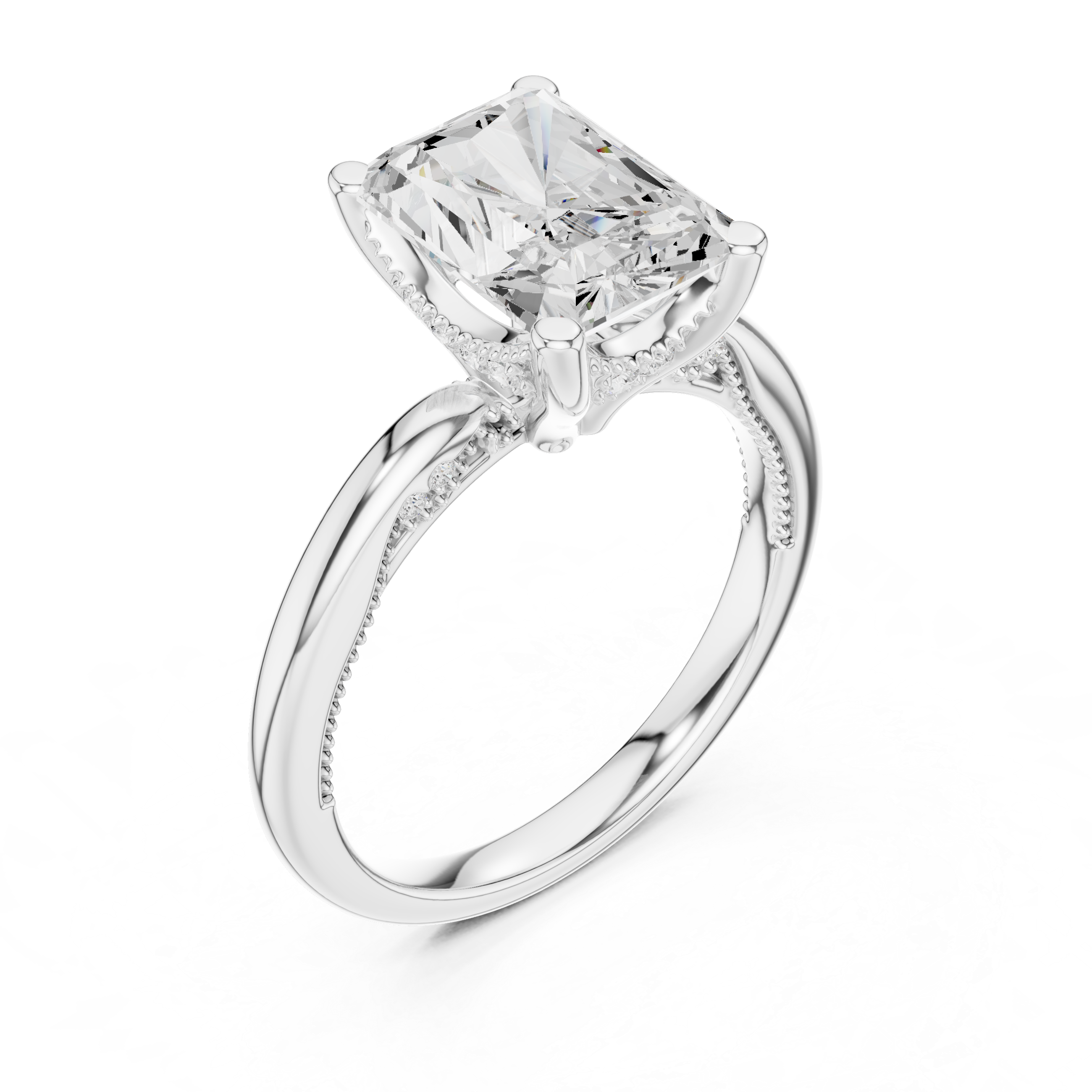 2.50 CT Radiant Cut Cathedral Diamond Engagement Ring with Hidden Pavé Gallery
