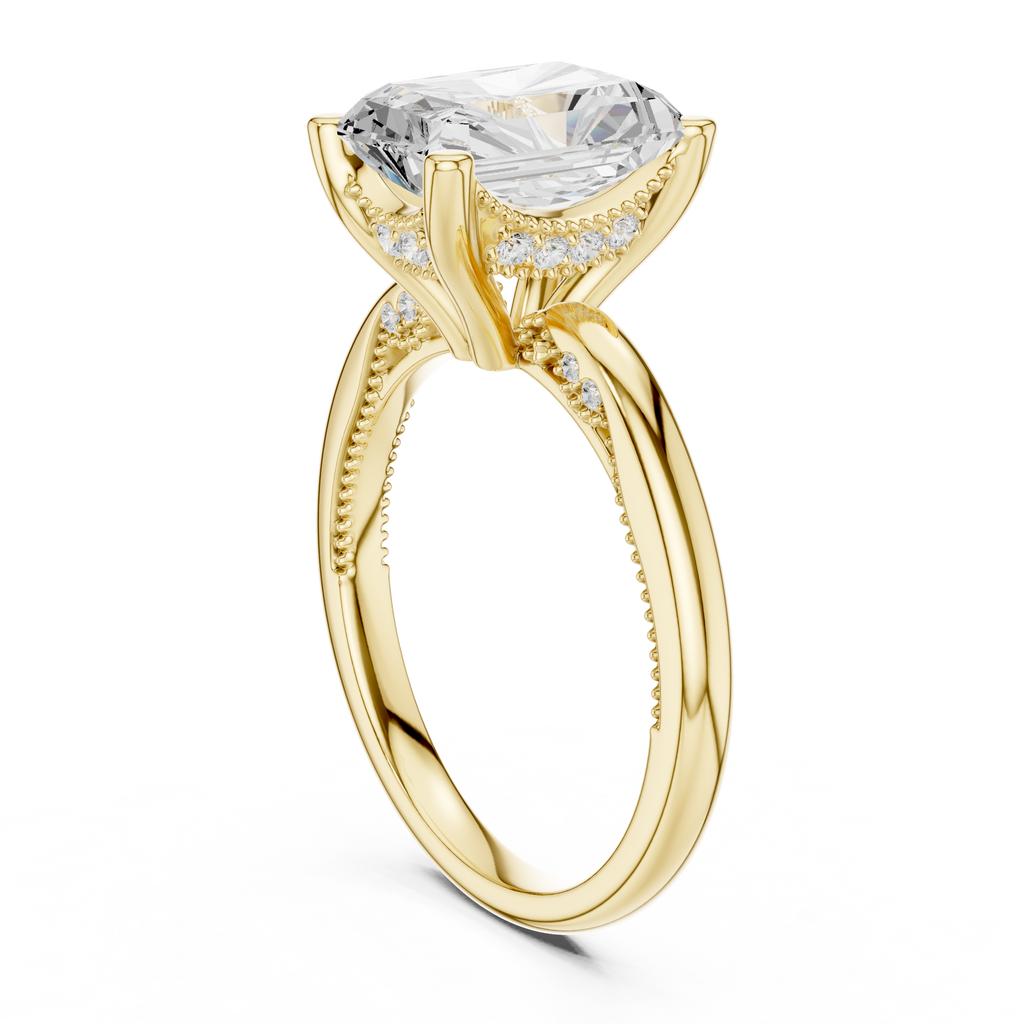 2.50 CT Radiant Cut Cathedral Diamond Engagement Ring with Hidden Pavé Gallery