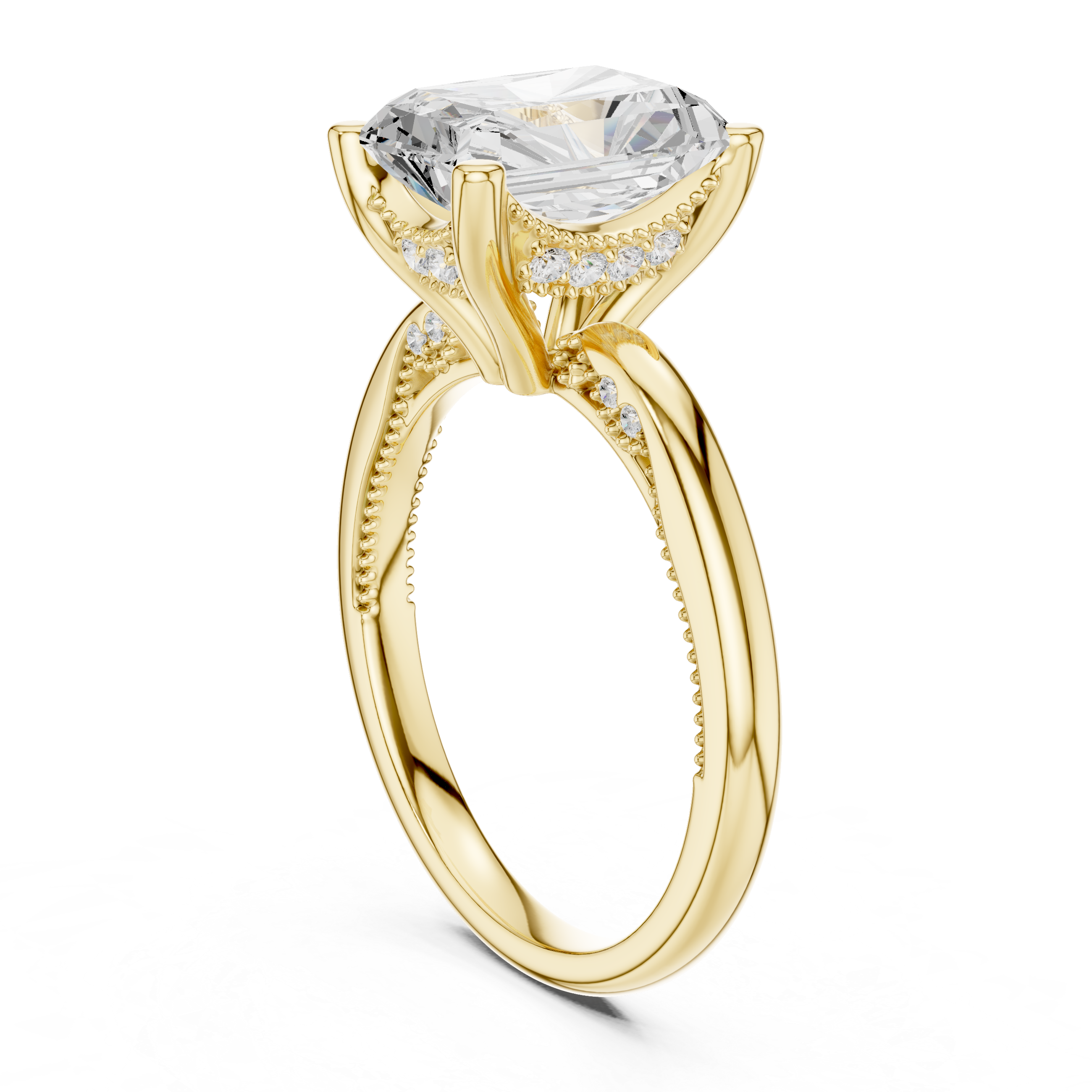 2.50 CT Radiant Cut Cathedral Diamond Engagement Ring with Hidden Pavé Gallery