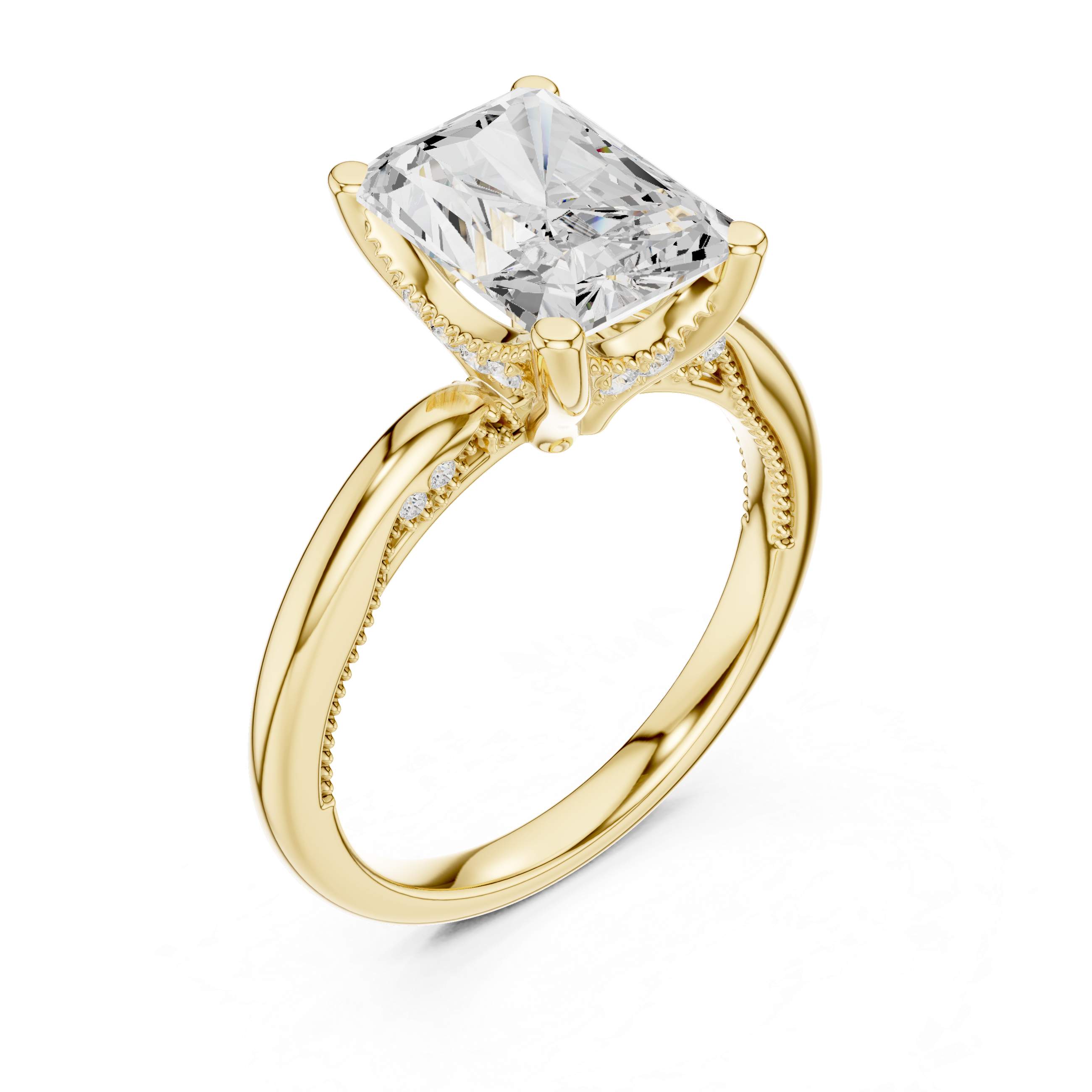 2.50 CT Radiant Cut Cathedral Diamond Engagement Ring with Hidden Pavé Gallery