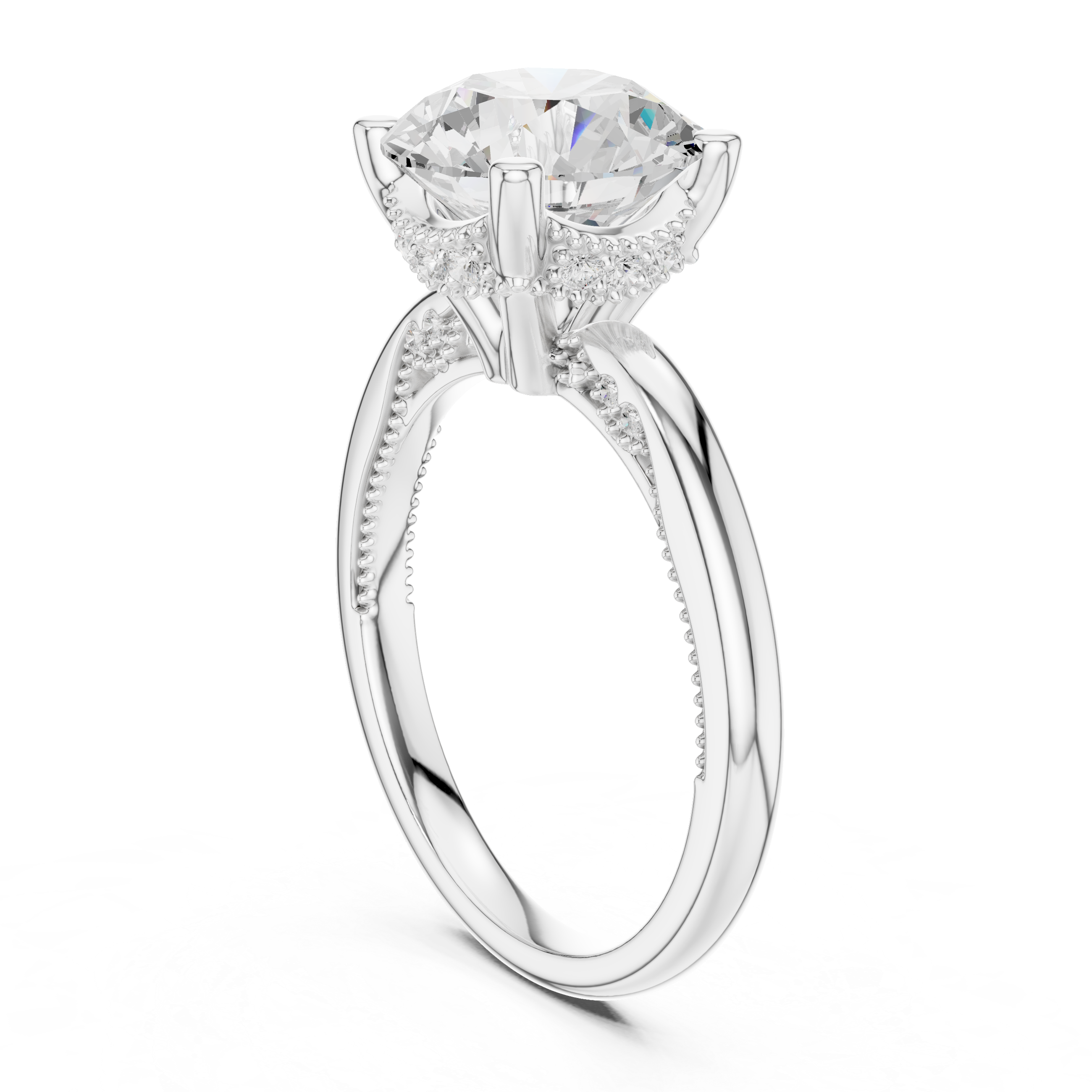 2.50 CT Round Brilliant Cathedral Diamond Engagement Ring with Hidden Pavé Gallery