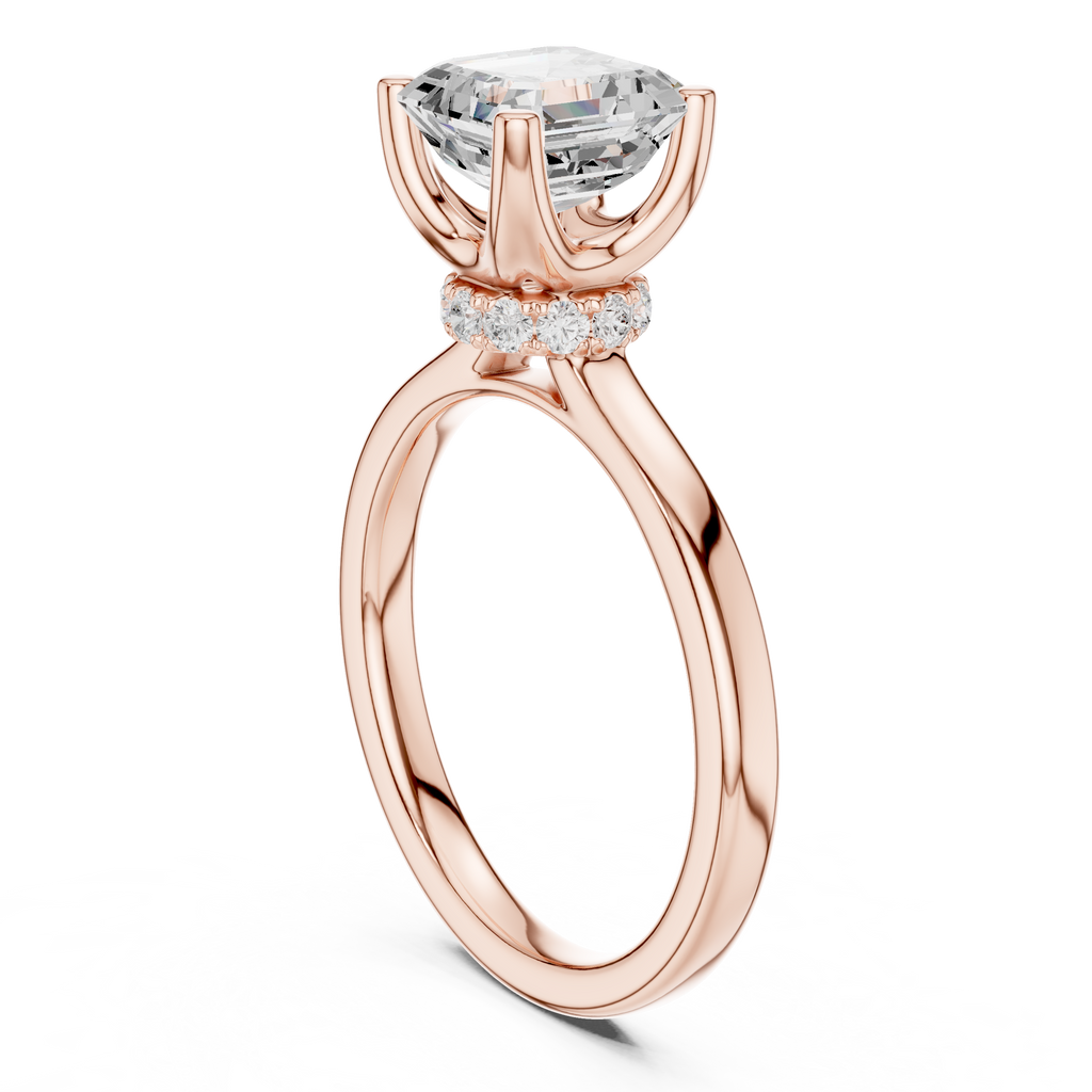 1.50 CT Asscher Cut Solitaire Diamond Engagement Ring with Hidden Halo Basket
