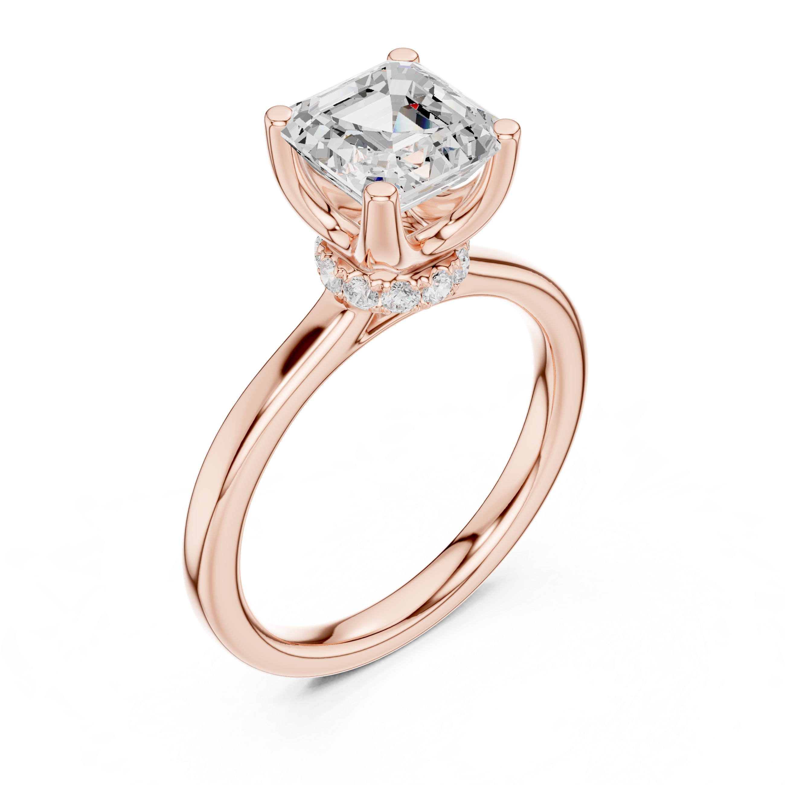 1.50 CT Asscher Cut Solitaire Diamond Engagement Ring with Hidden Halo Basket