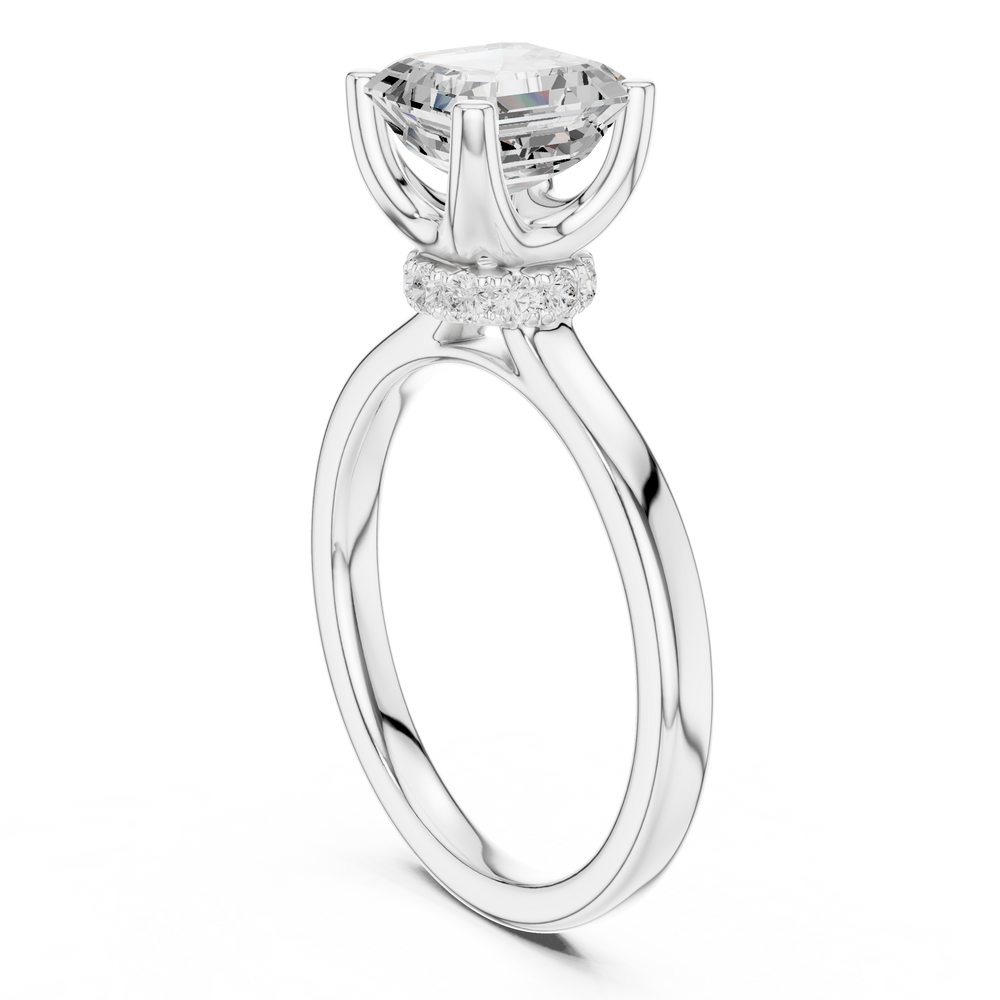 1.50 CT Asscher Cut Solitaire Diamond Engagement Ring with Hidden Halo Basket