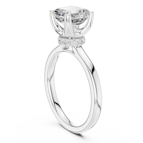 Asscher Cut Solitaire Diamond Engagement Ring with Hidden Halo Basket