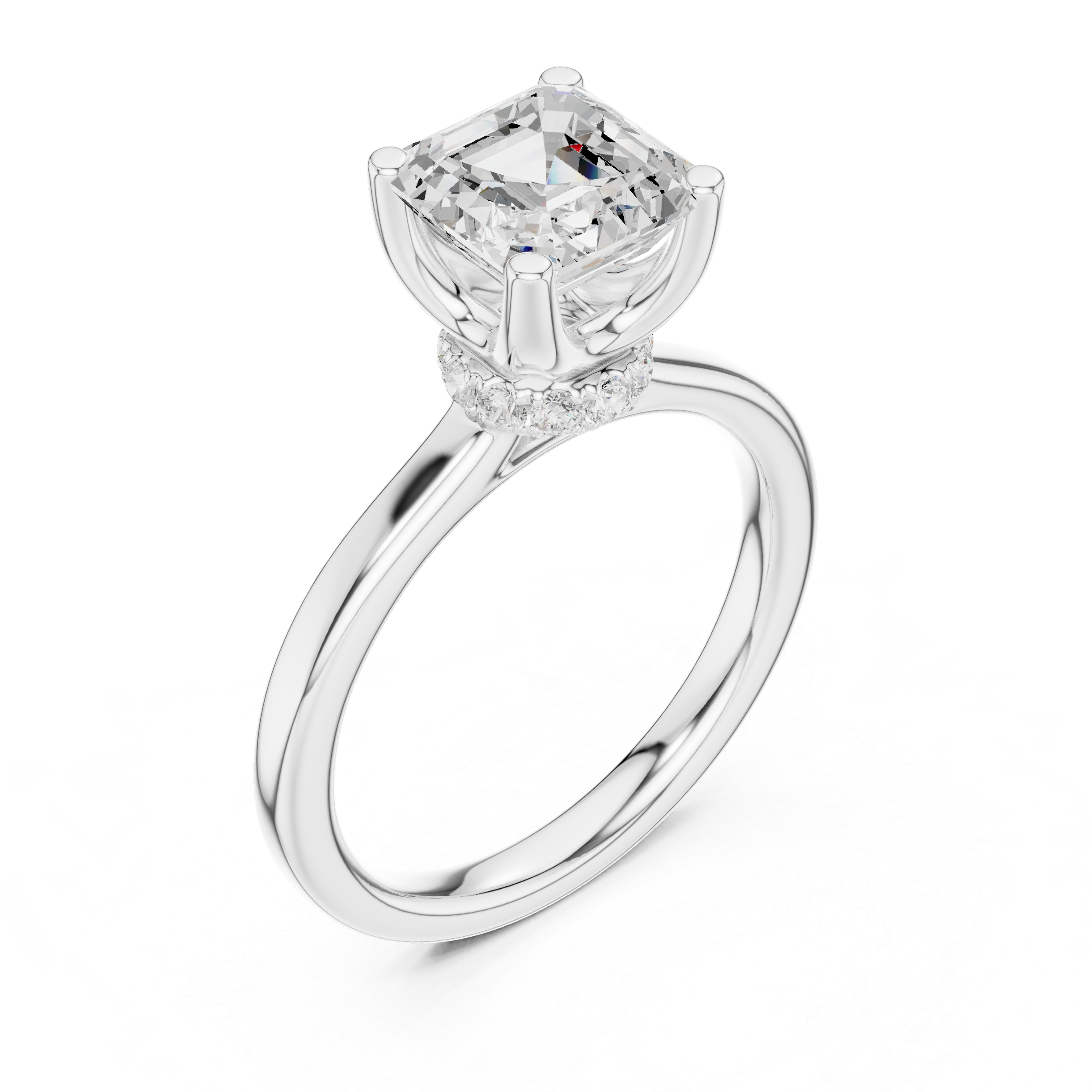 1.50 CT Asscher Cut Solitaire Diamond Engagement Ring with Hidden Halo Basket