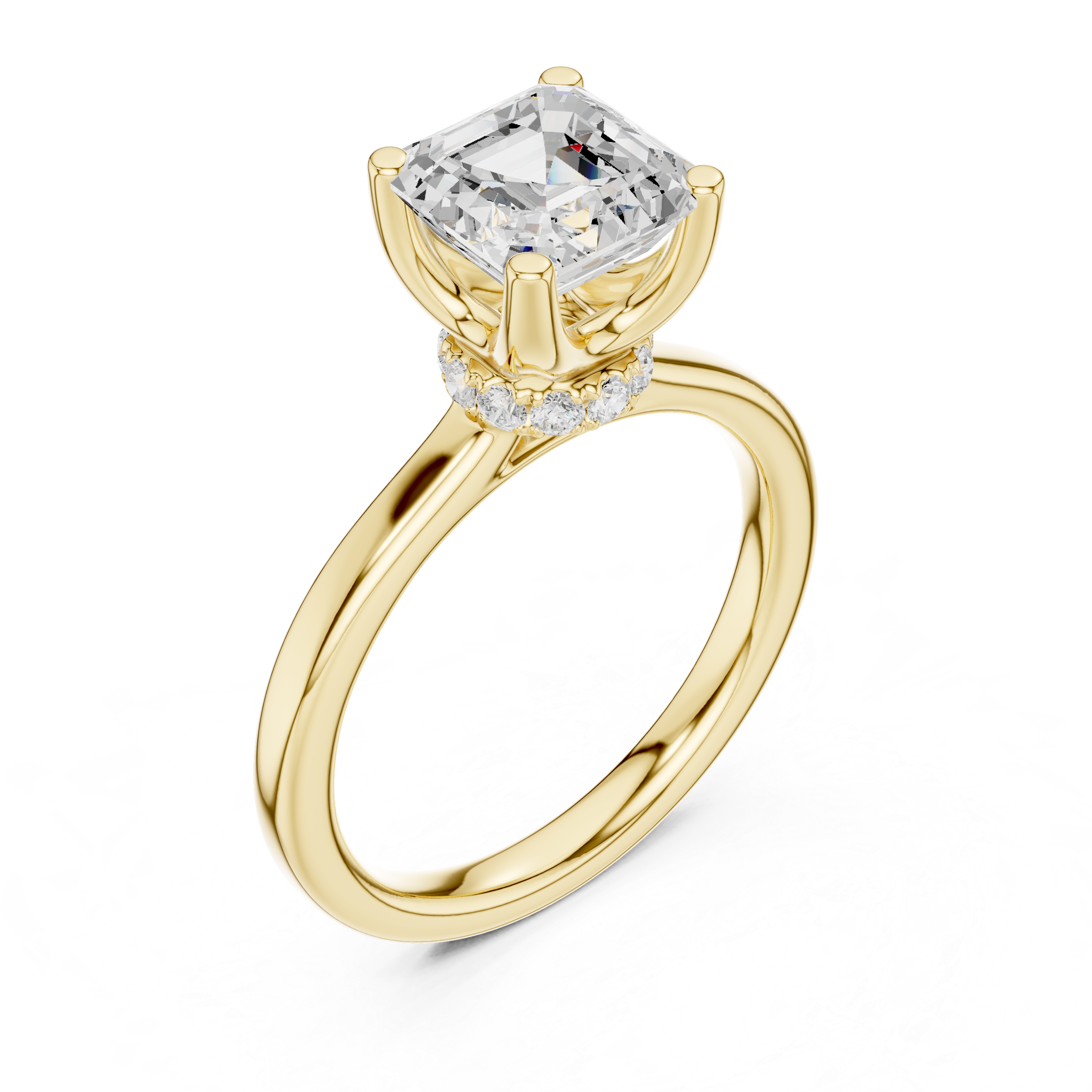 1.50 CT Asscher Cut Solitaire Diamond Engagement Ring with Hidden Halo Basket