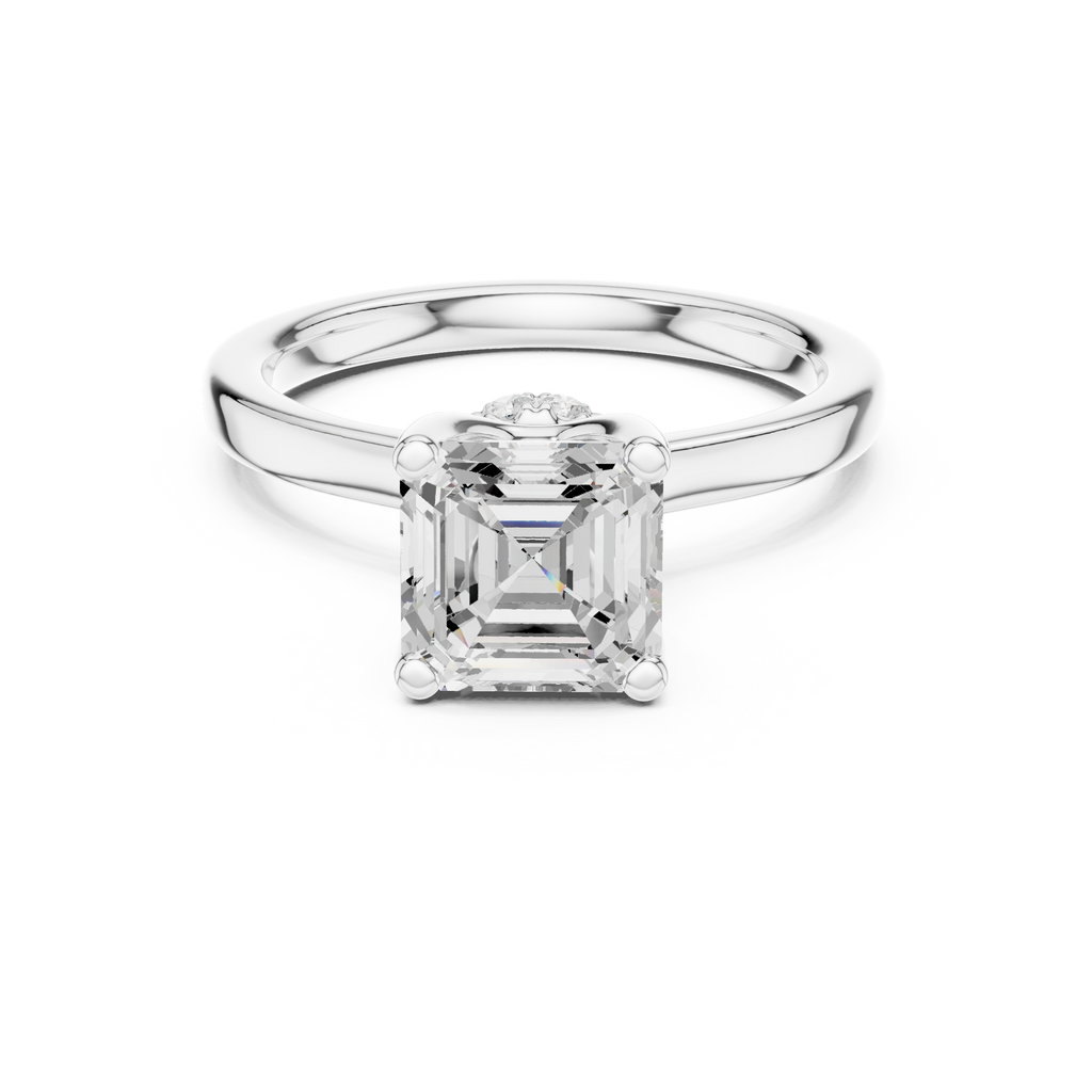 1.50 CT Asscher Cut Solitaire Diamond Engagement Ring with Hidden Halo Basket