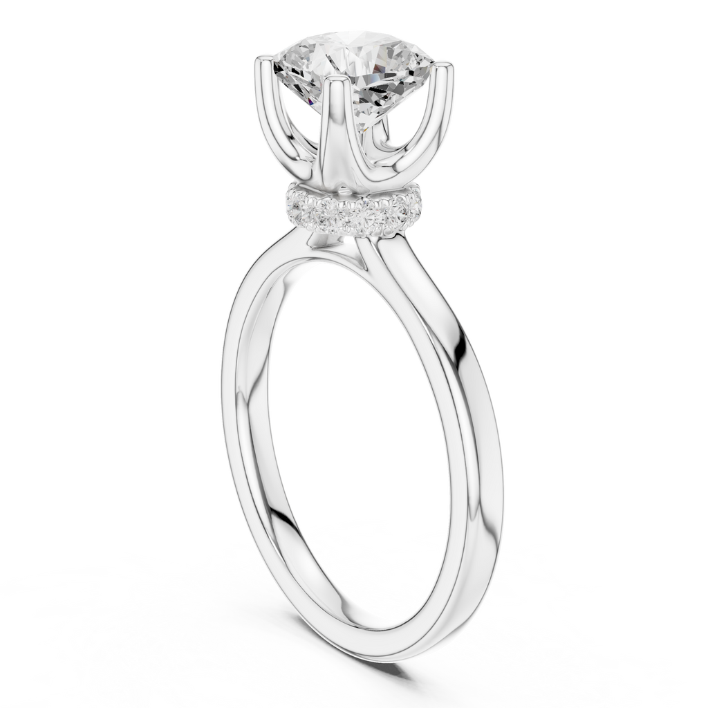 1.50 CT Cushion Cut Solitaire Diamond Engagement Ring with Hidden Halo Basket