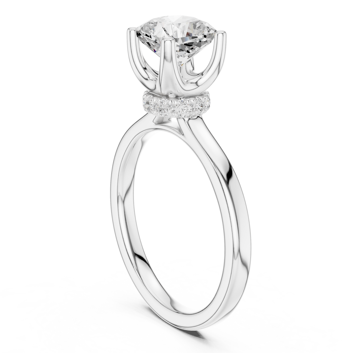 Cushion Cut Solitaire Diamond Engagement Ring with Hidden Halo – view 2 of 12, lab grown diamond ring | Jewelix Atelier