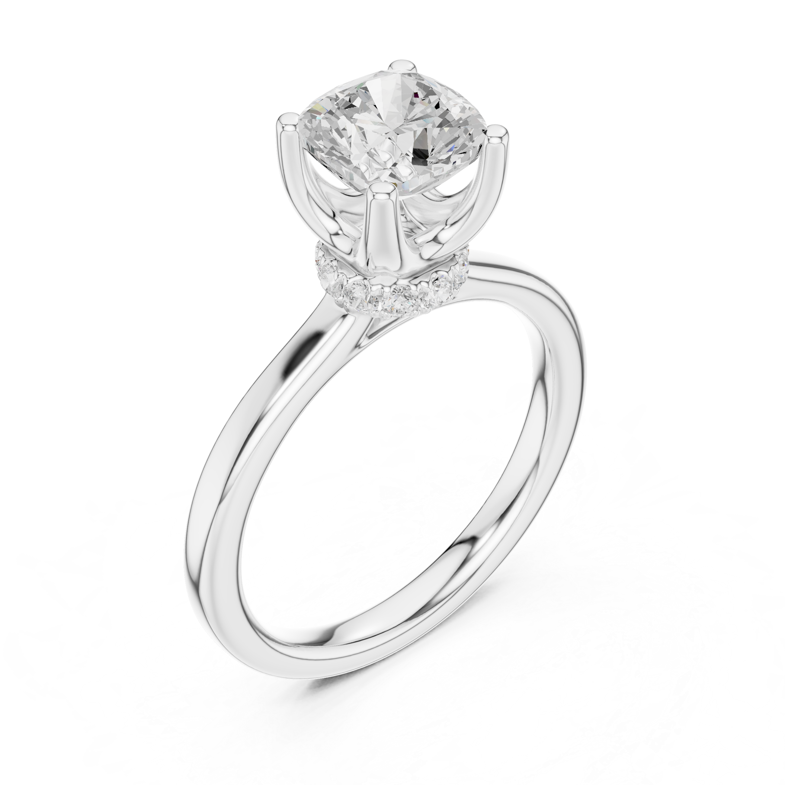1.50 CT Cushion Cut Solitaire Diamond Engagement Ring with Hidden Halo Basket