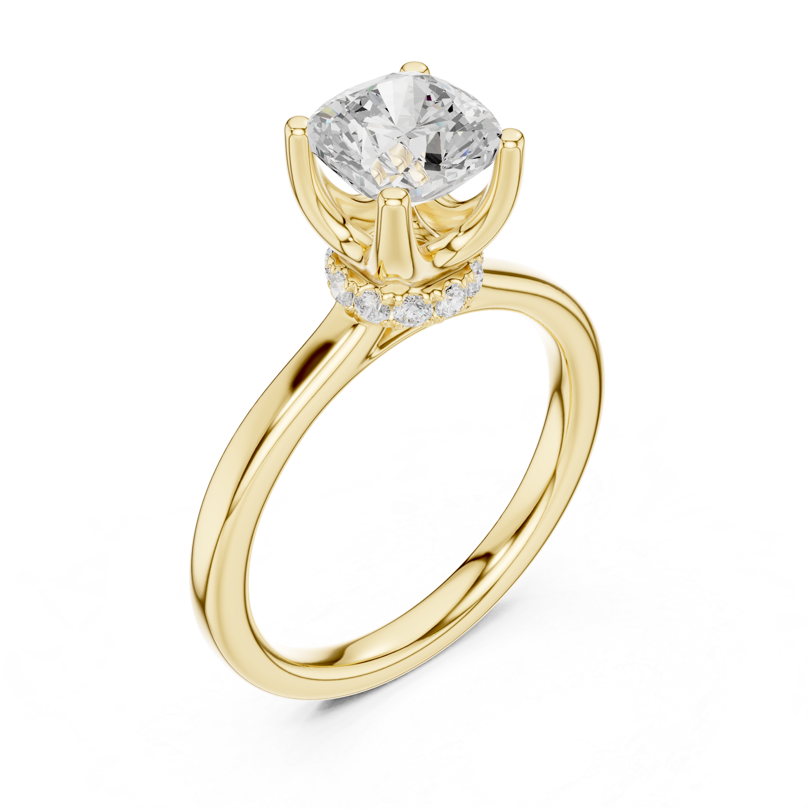 1.50 CT Cushion Cut Solitaire Diamond Engagement Ring with Hidden Halo Basket