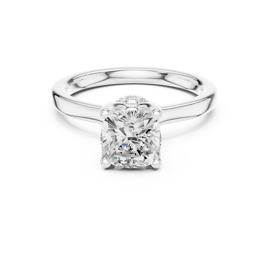 1.50 CT Cushion Cut Solitaire Diamond Engagement Ring with Hidden Halo Basket
