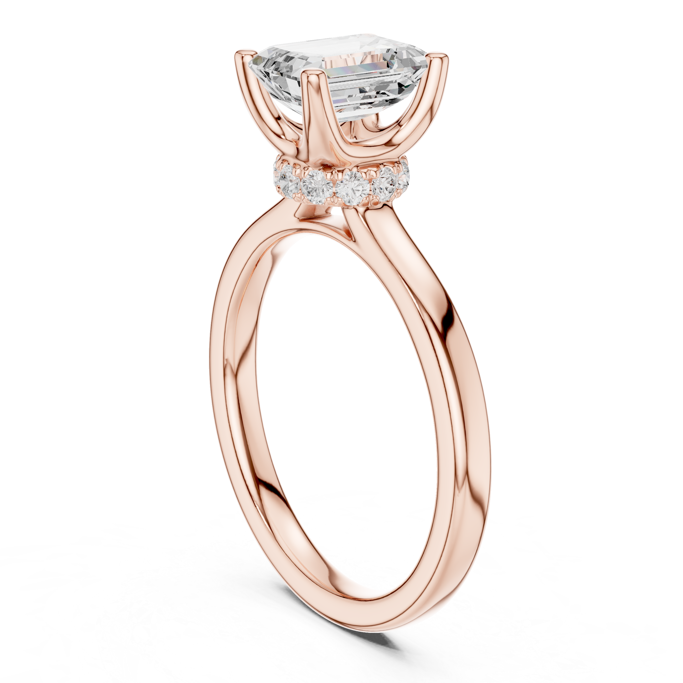 1.50 CT Emerald Cut Solitaire Diamond Engagement Ring with Hidden Halo