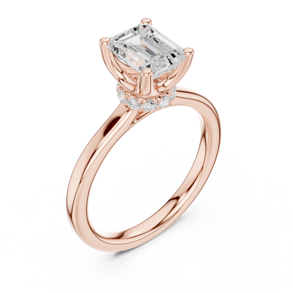 1.50 CT Emerald Cut Solitaire Diamond Engagement Ring with Hidden Halo
